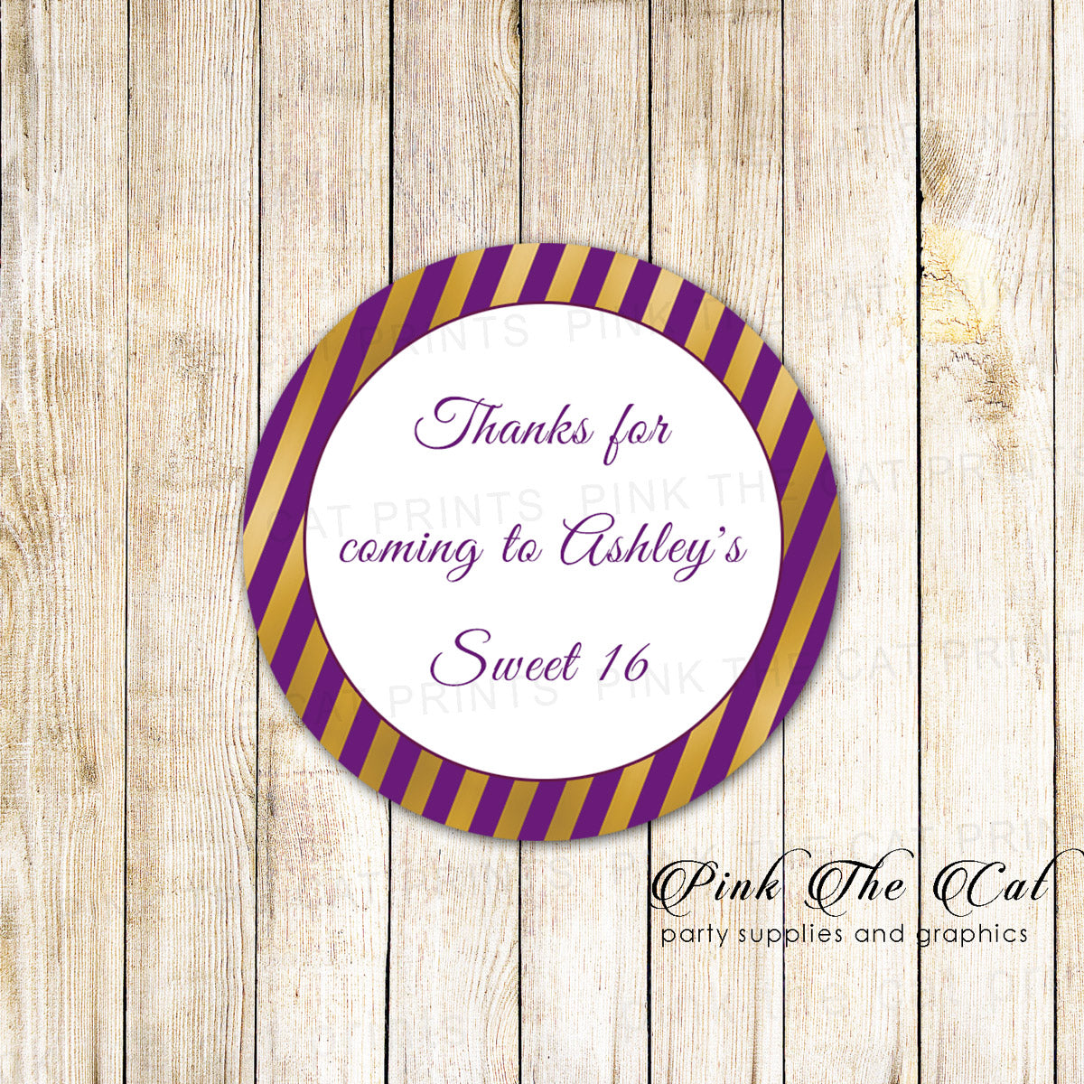 40 stickers birthday sweet 16 purple gold striped