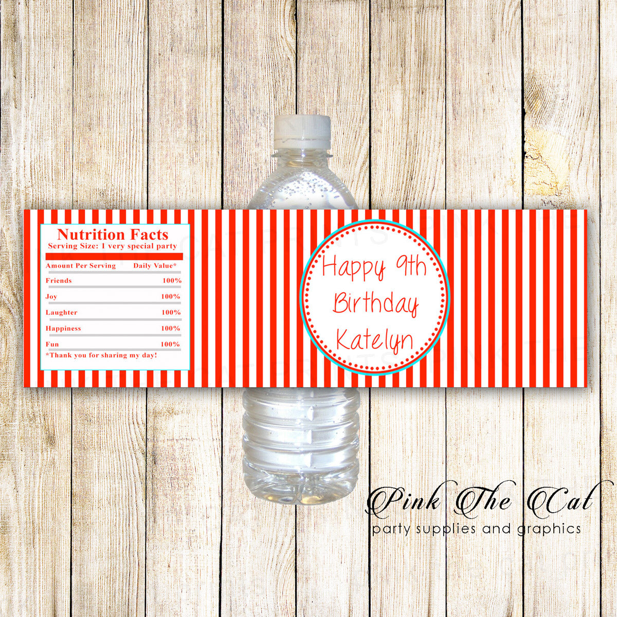 White Red Stripes Bottle Label Kids Birthday