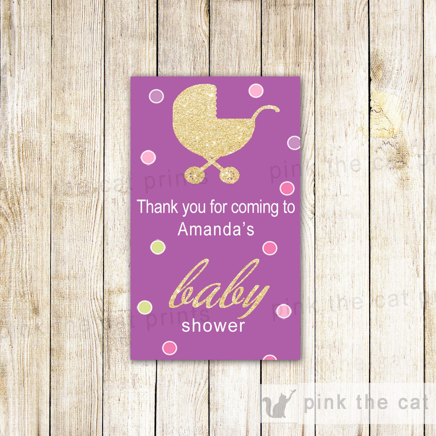 Stroller Purple Gold Hand Sanitizer Favor Label Baby Girl Shower