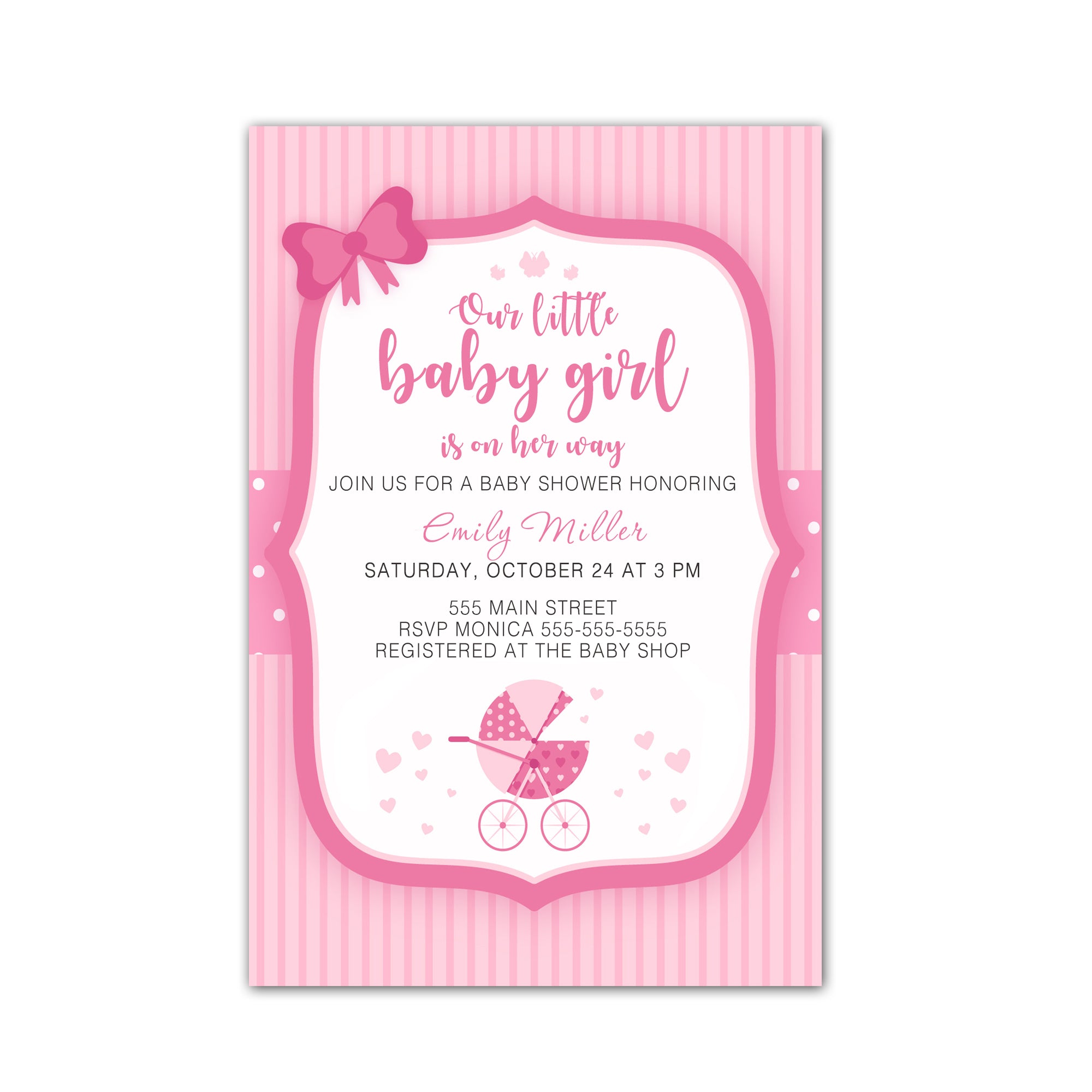 30 Stroller pink invitations with envelopes girl baby shower 