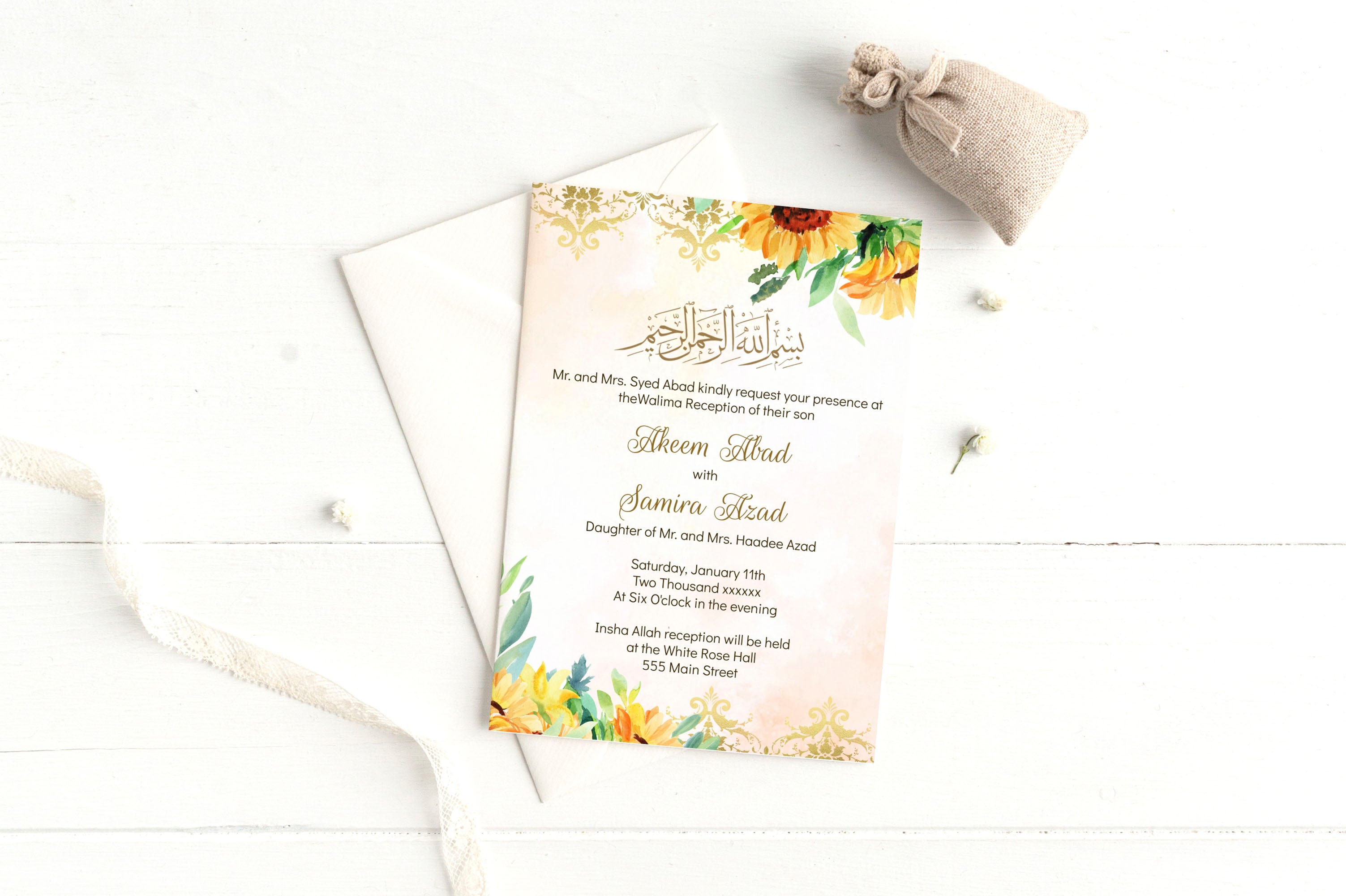 Sunflower walima nikah wedding invitations