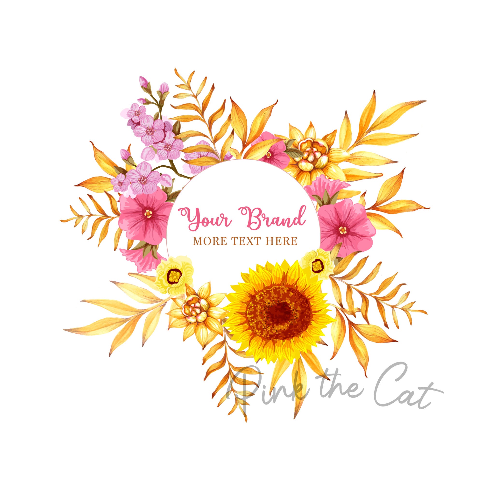 Sunflower logo watercolor premade yellow pink floral