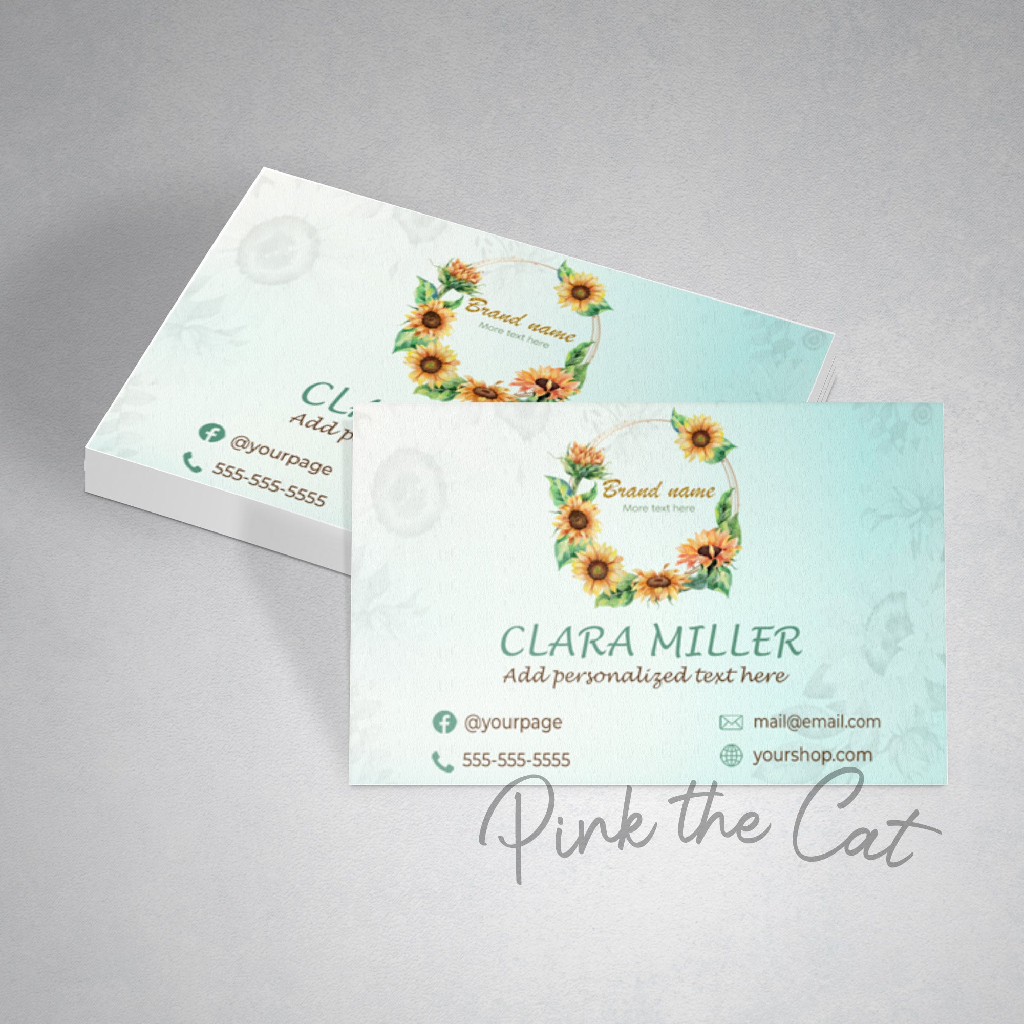 Sunflower business card glitter green