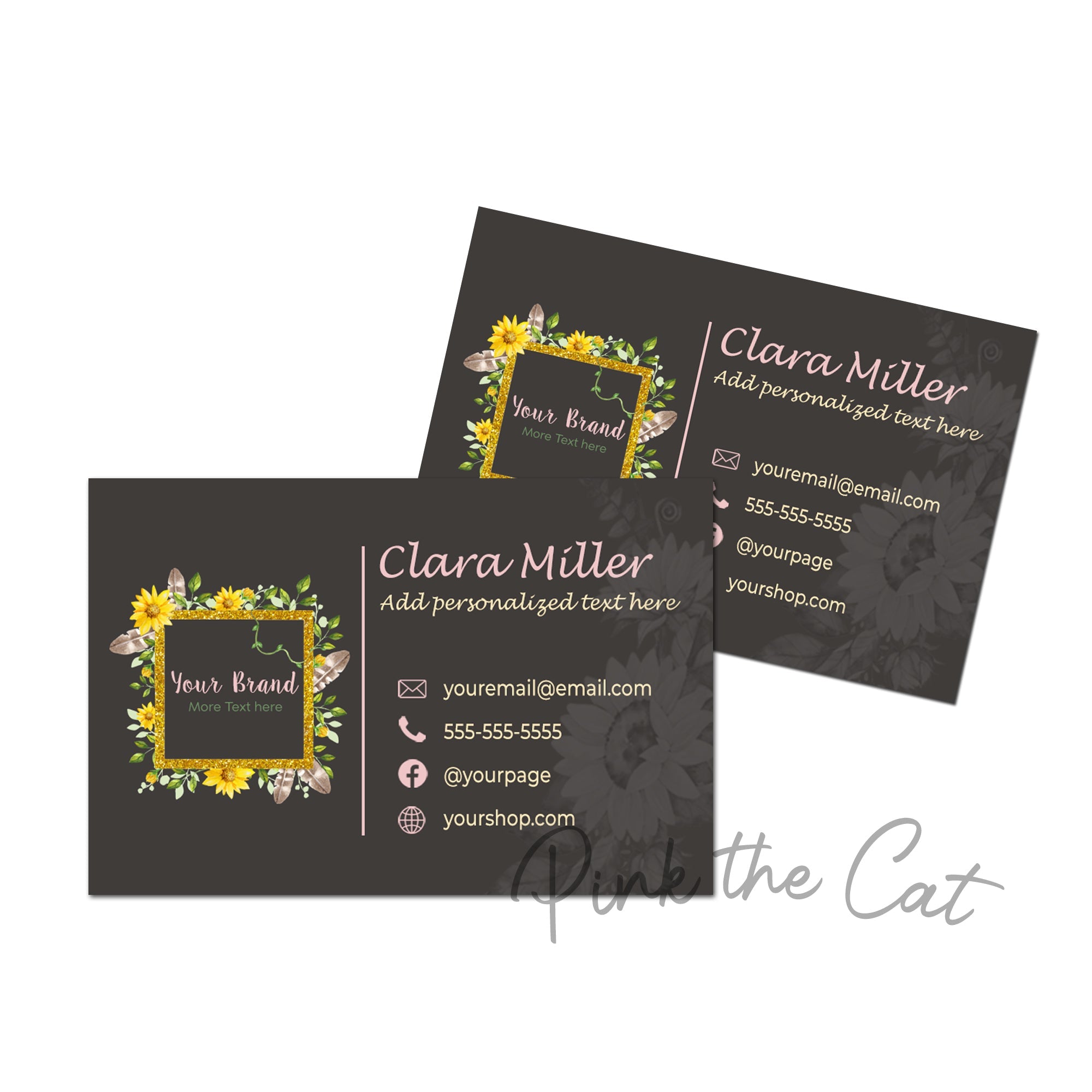 100 business card sunflower boho glitter