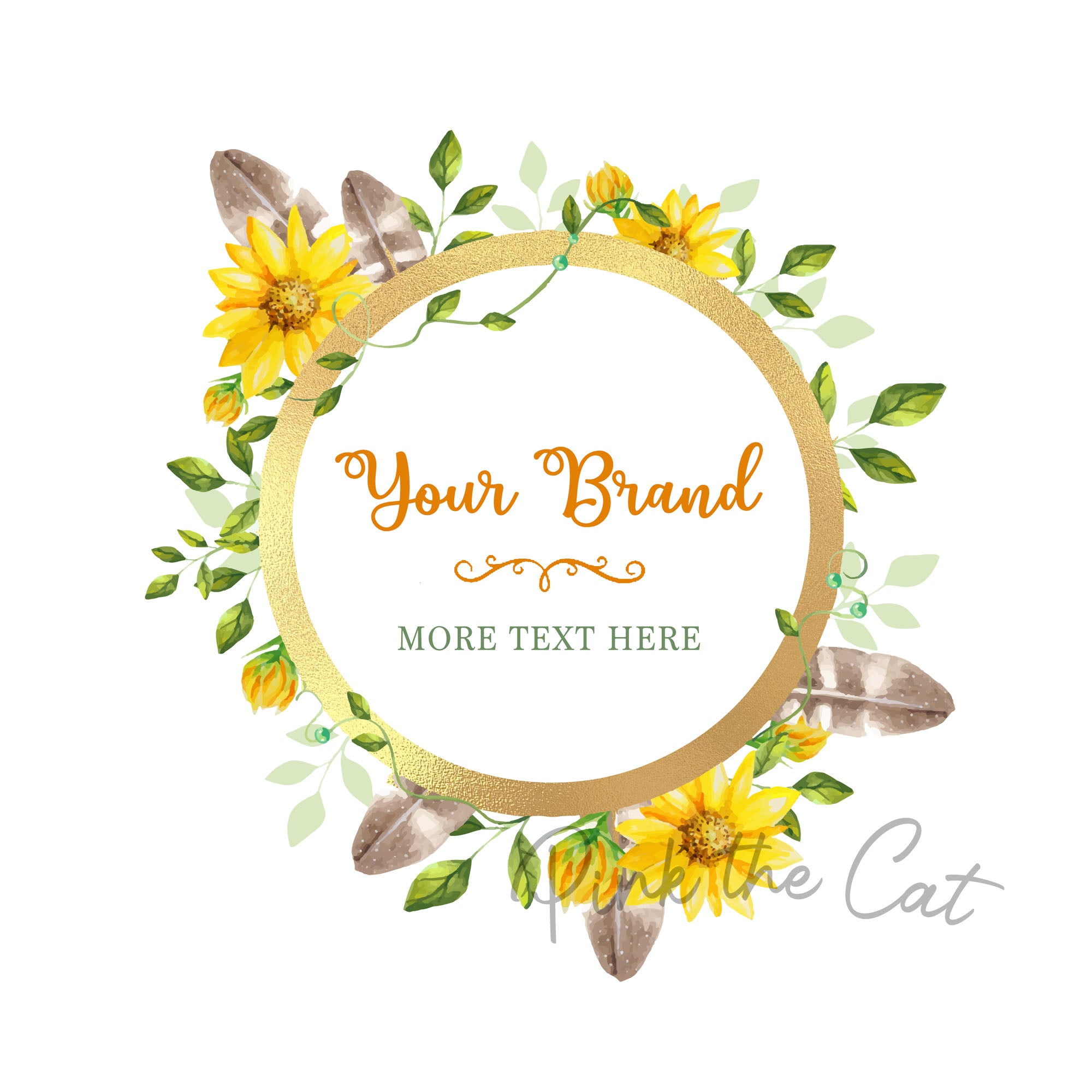 Sunflower logo watercolor premade boho feathers