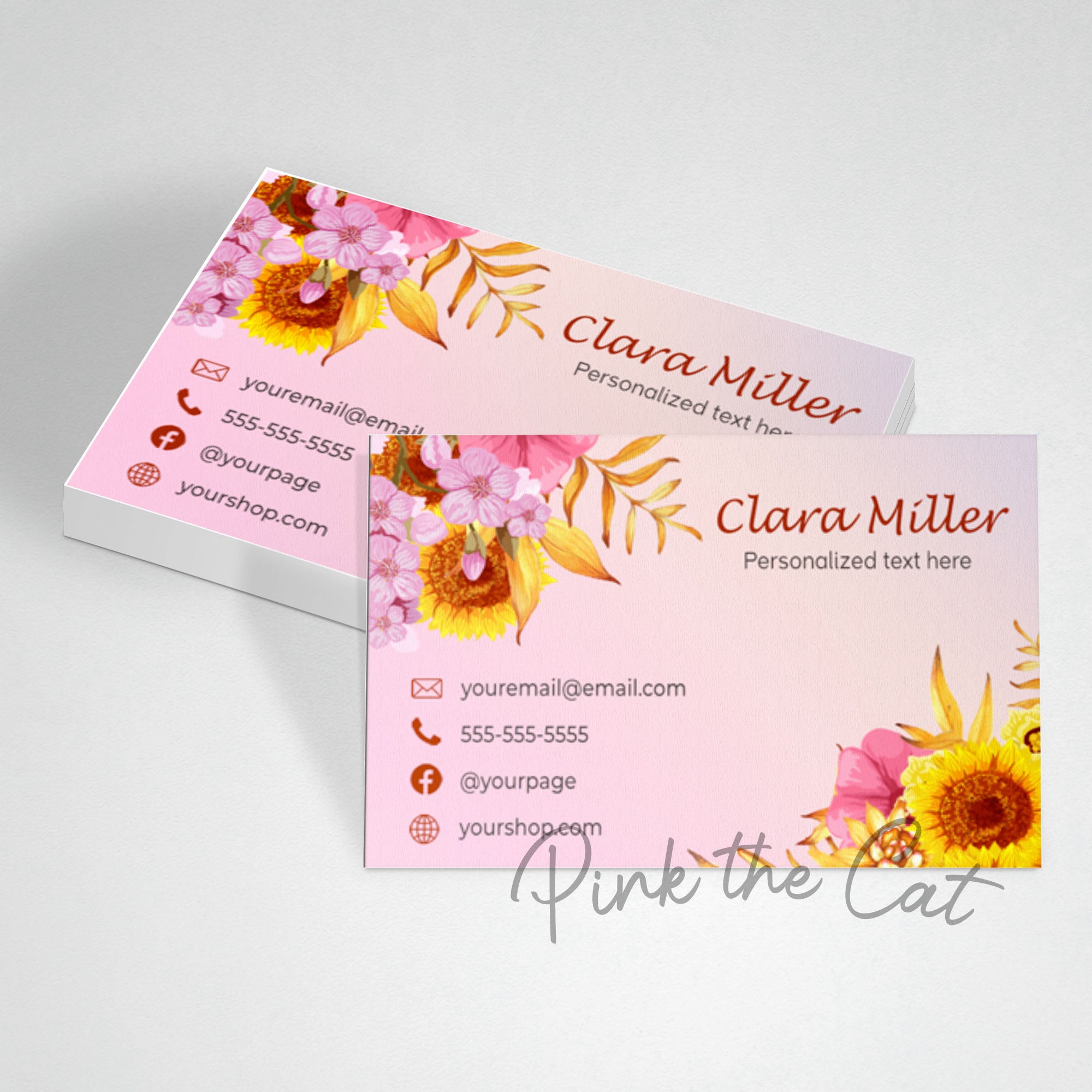 Floral sunflower business card pink yellow