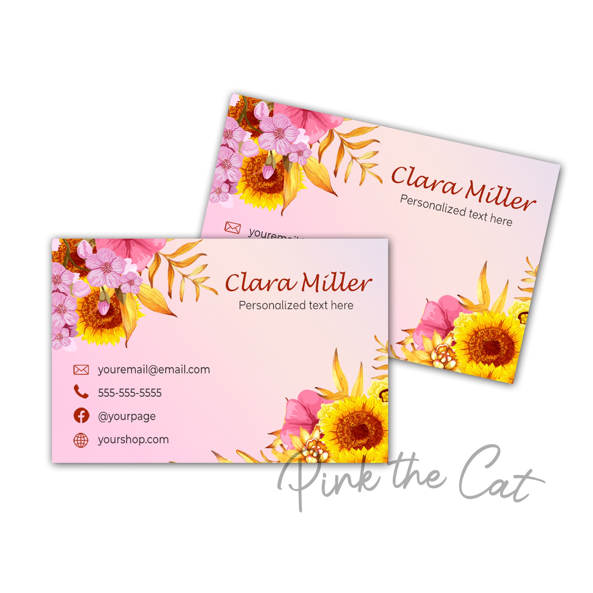 Floral sunflower business card pink yellow