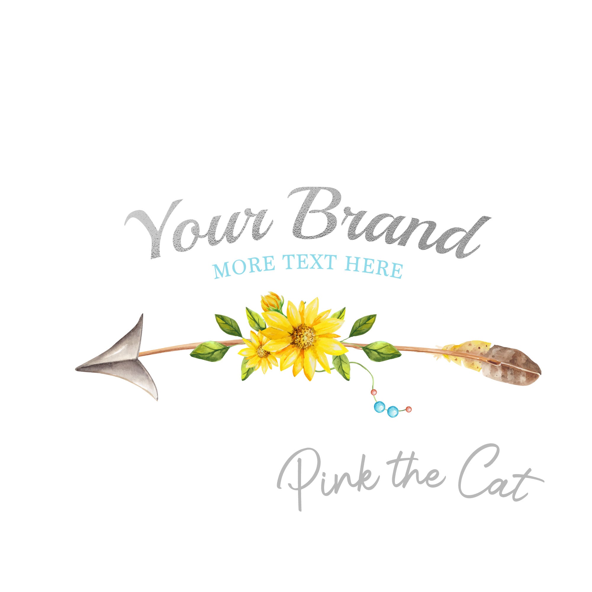 Sunflower logo watercolor premade boho arrow