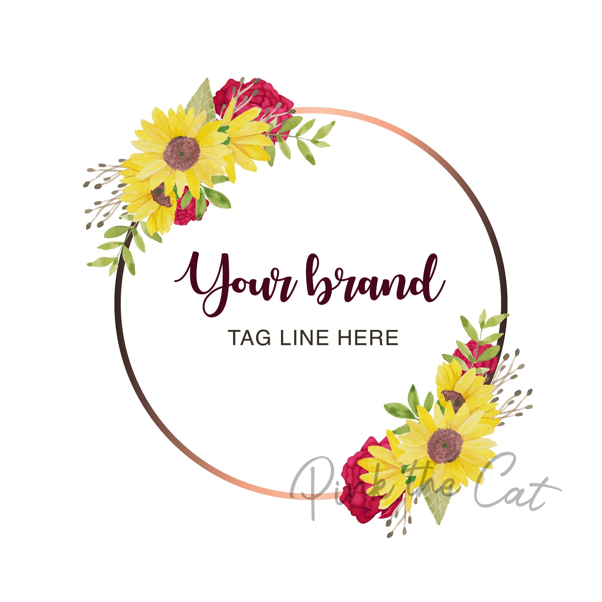 Sunflower and roses watercolor logo design