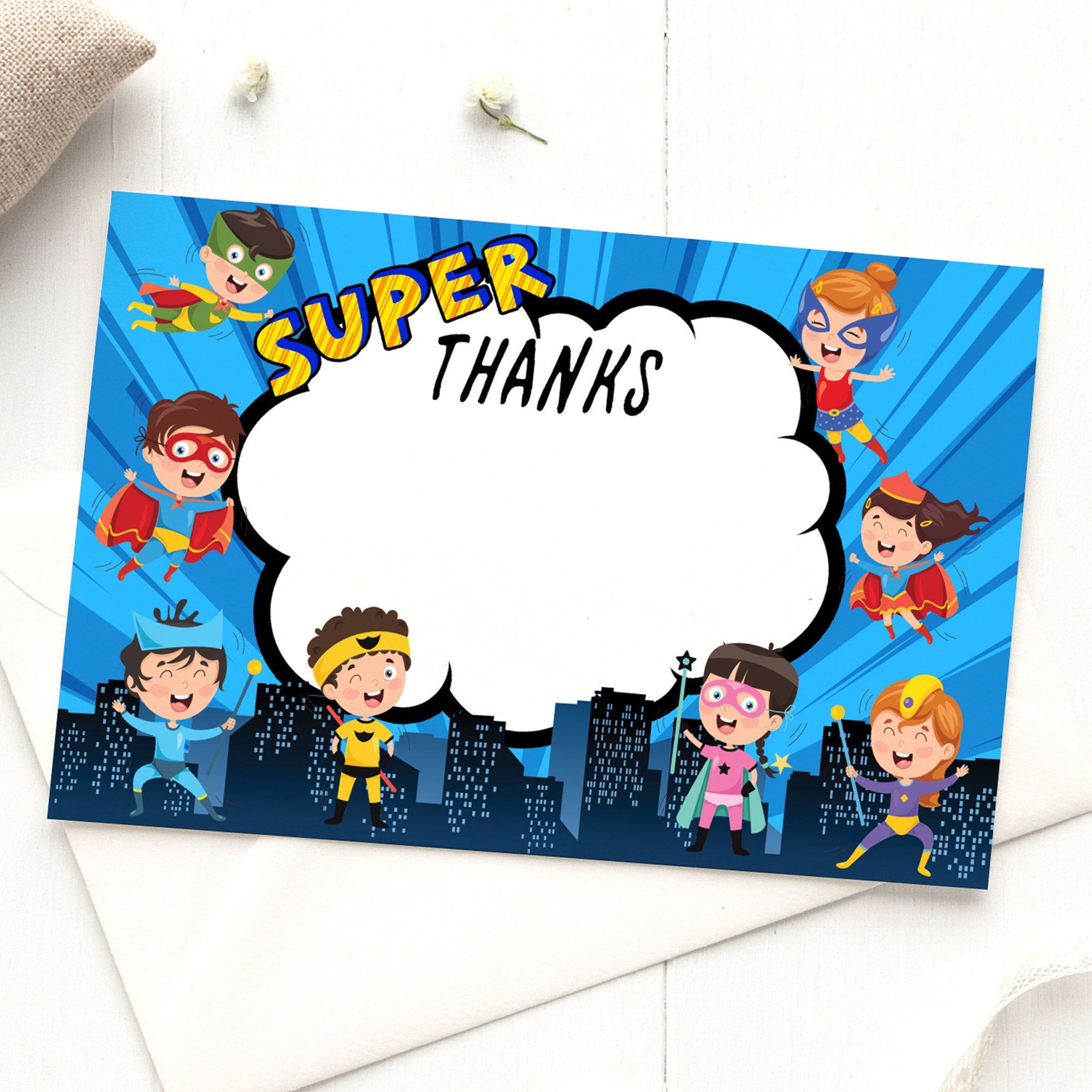 Kids superhero thank you card