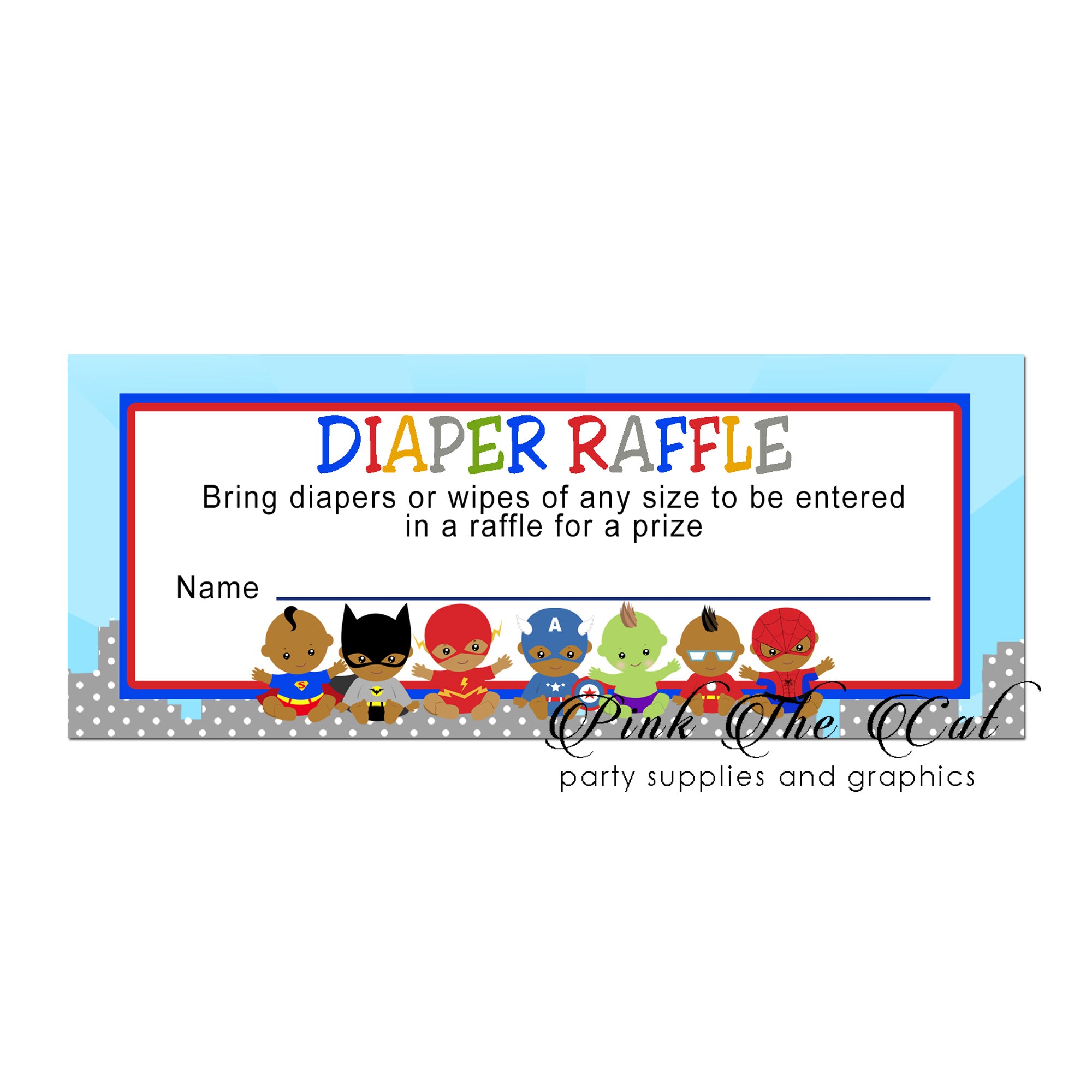 Diaper raffle superhero baby shower printable