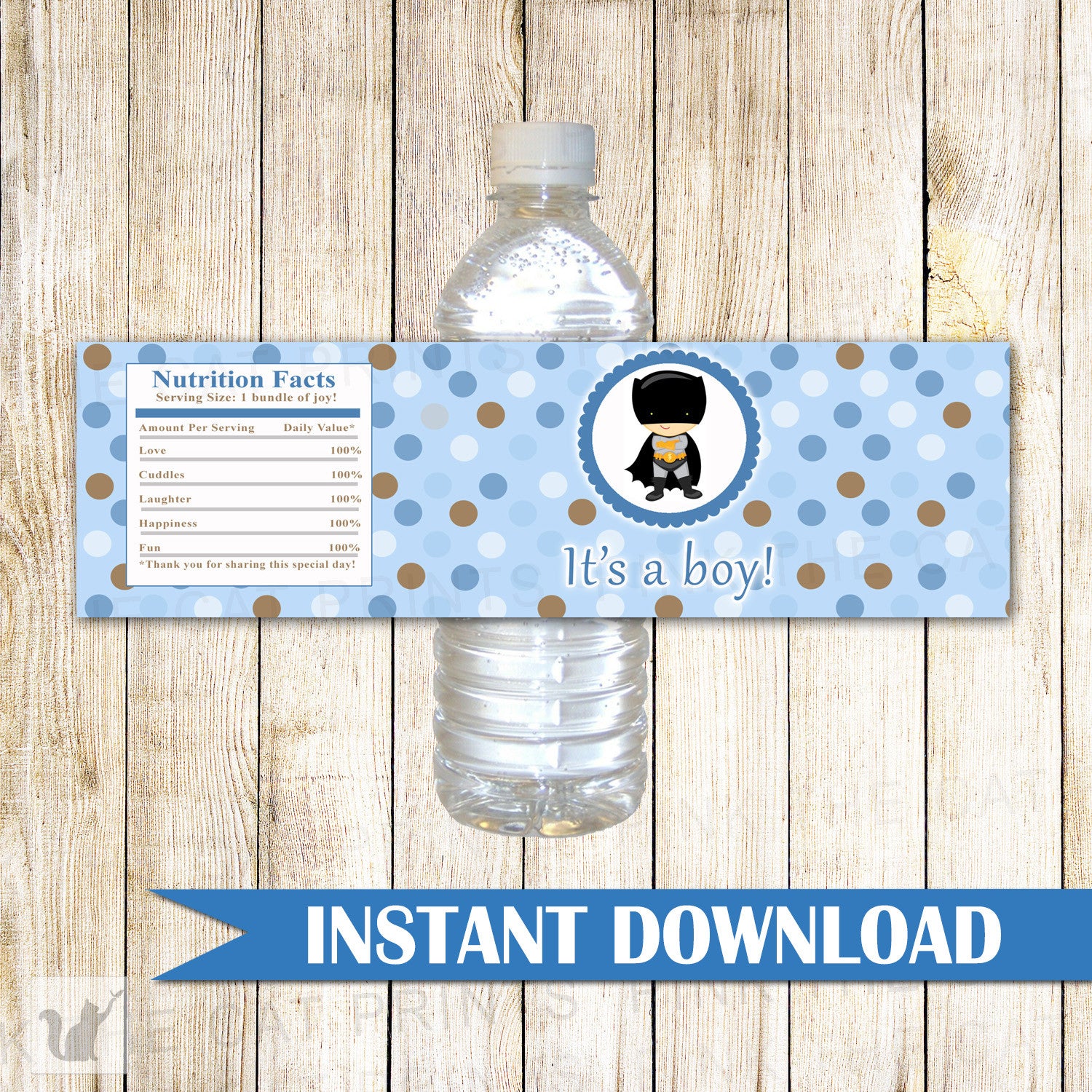 Superhero Baby Boy Shower Bottle Label Wrapper Blue Bat
