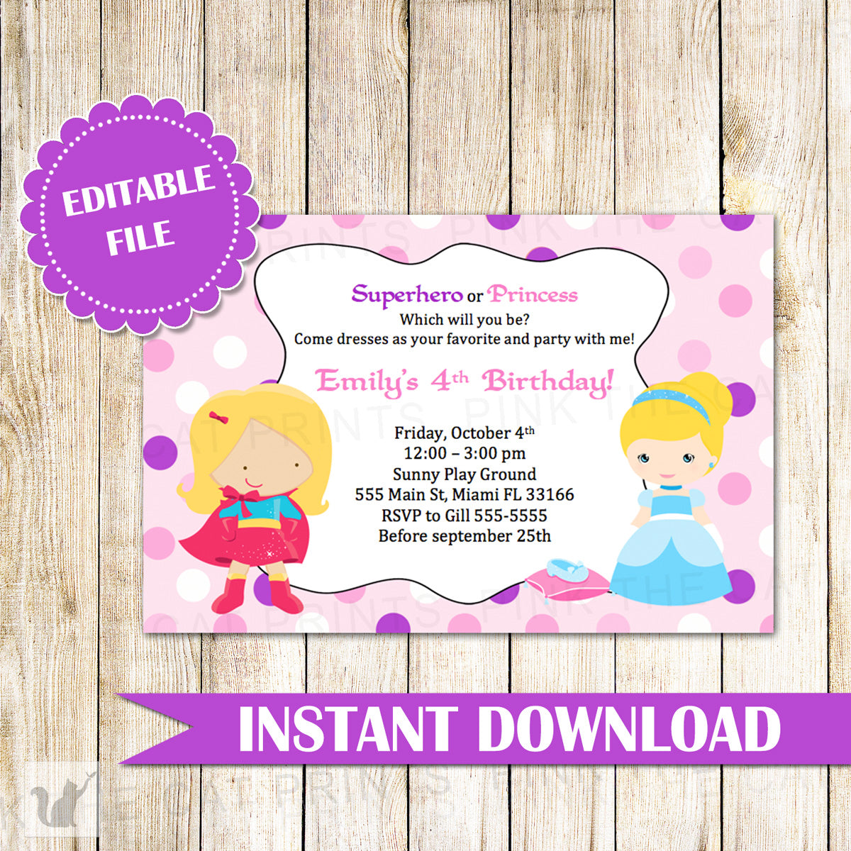 Superhero Girls Invitation Birthday Party Printable Editable Filr