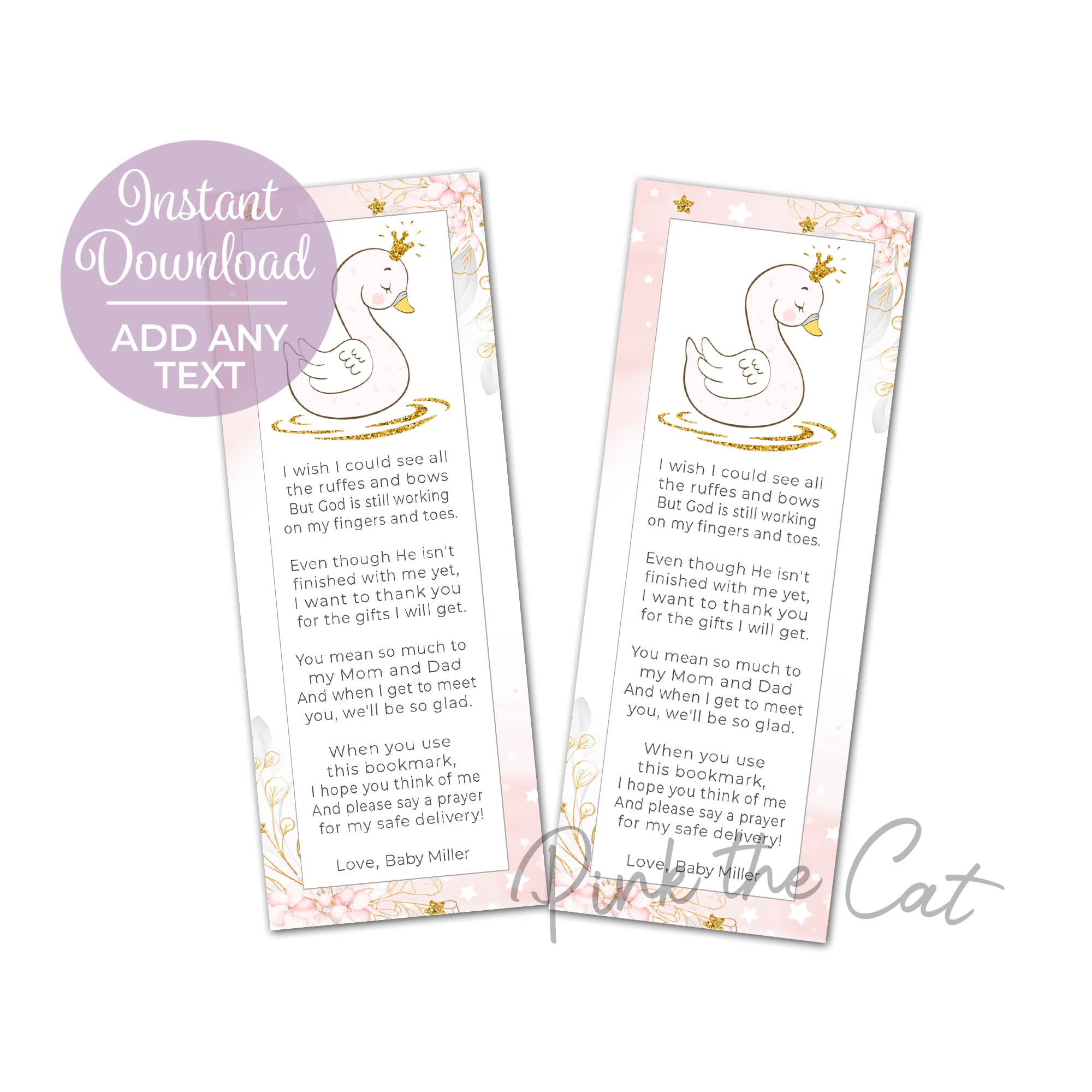 Swan princess baby shower bookmarks