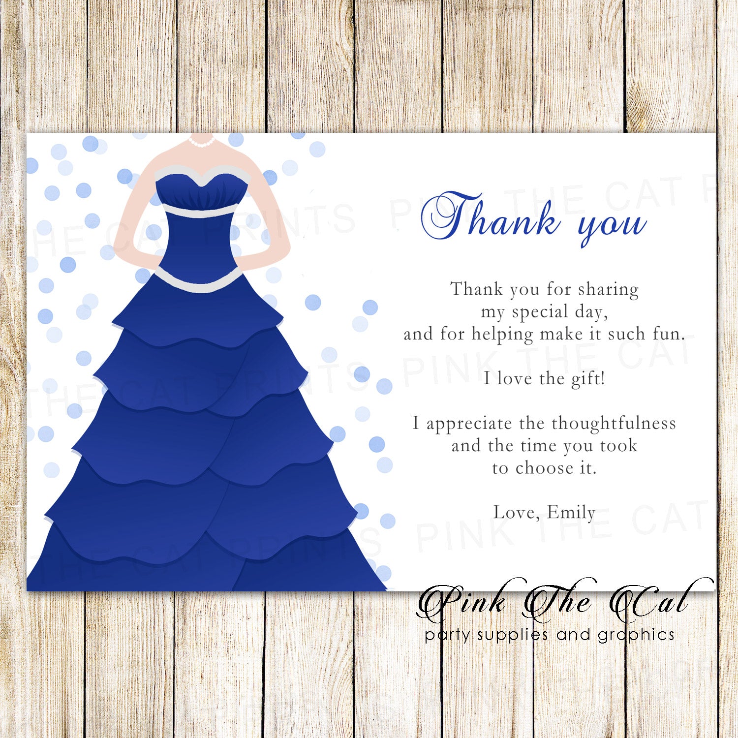 Sweet 16 quinceanera thank you card blue confetti dress printable