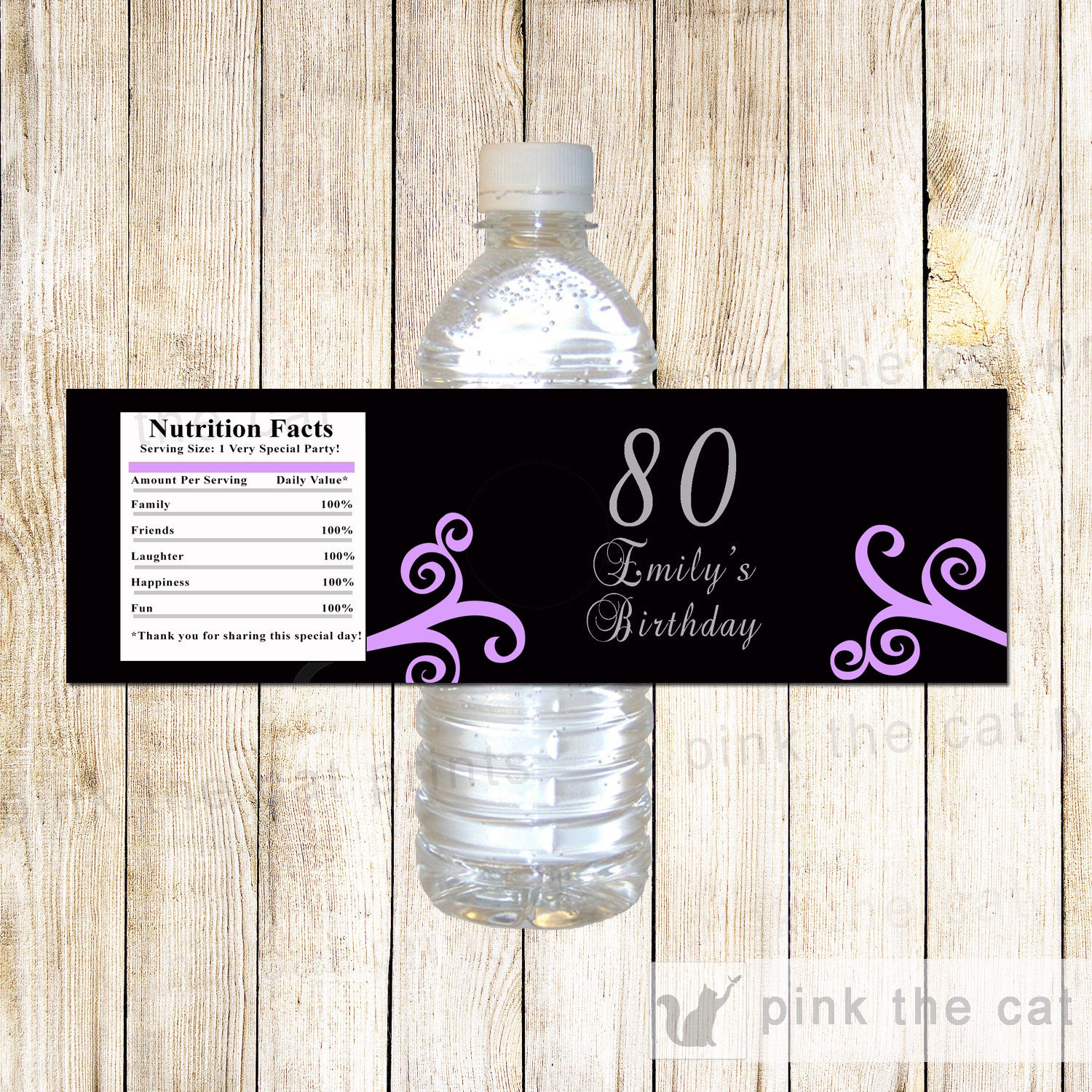 Swirl Bottle Label Wrapper Adult Birthday Purple Black