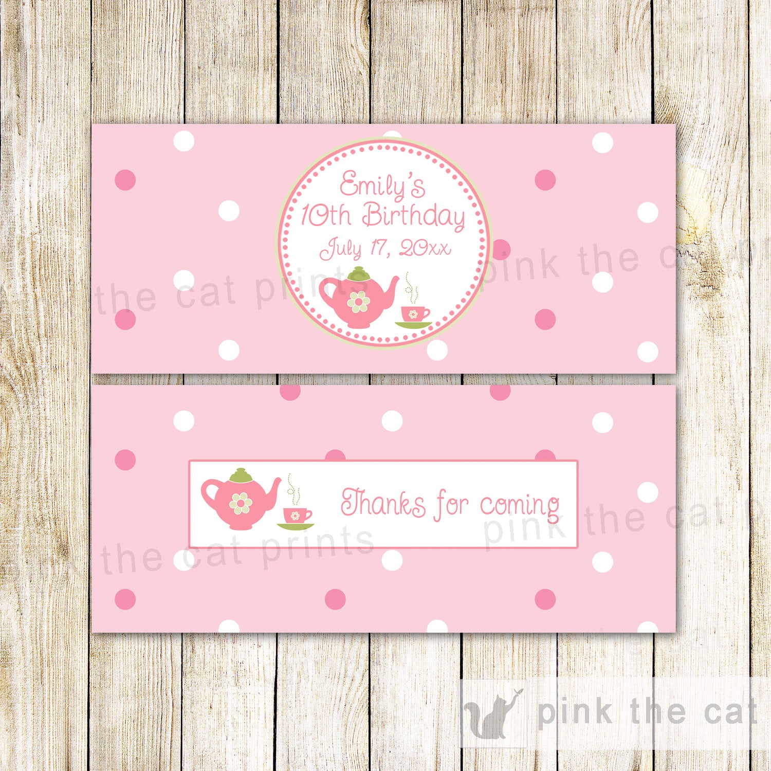 Tea Party Candy Bar Pink Birthday Baby Shower Printable