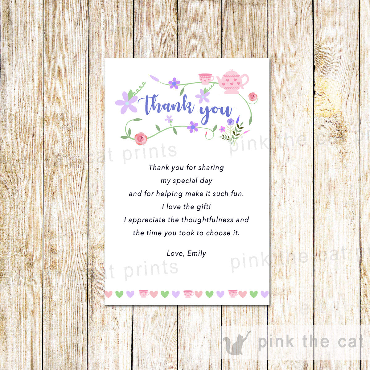 Tea Party Thank You Card Printable Lavender Pink