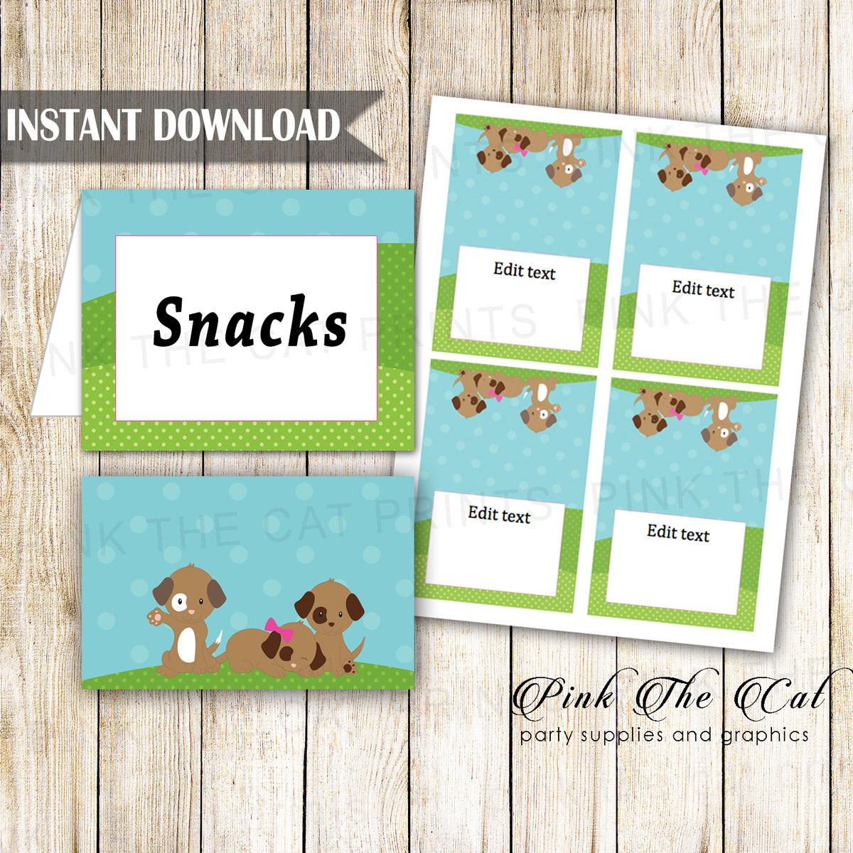 Puppy Buffet Food Label Place Seating Name Card Pawty