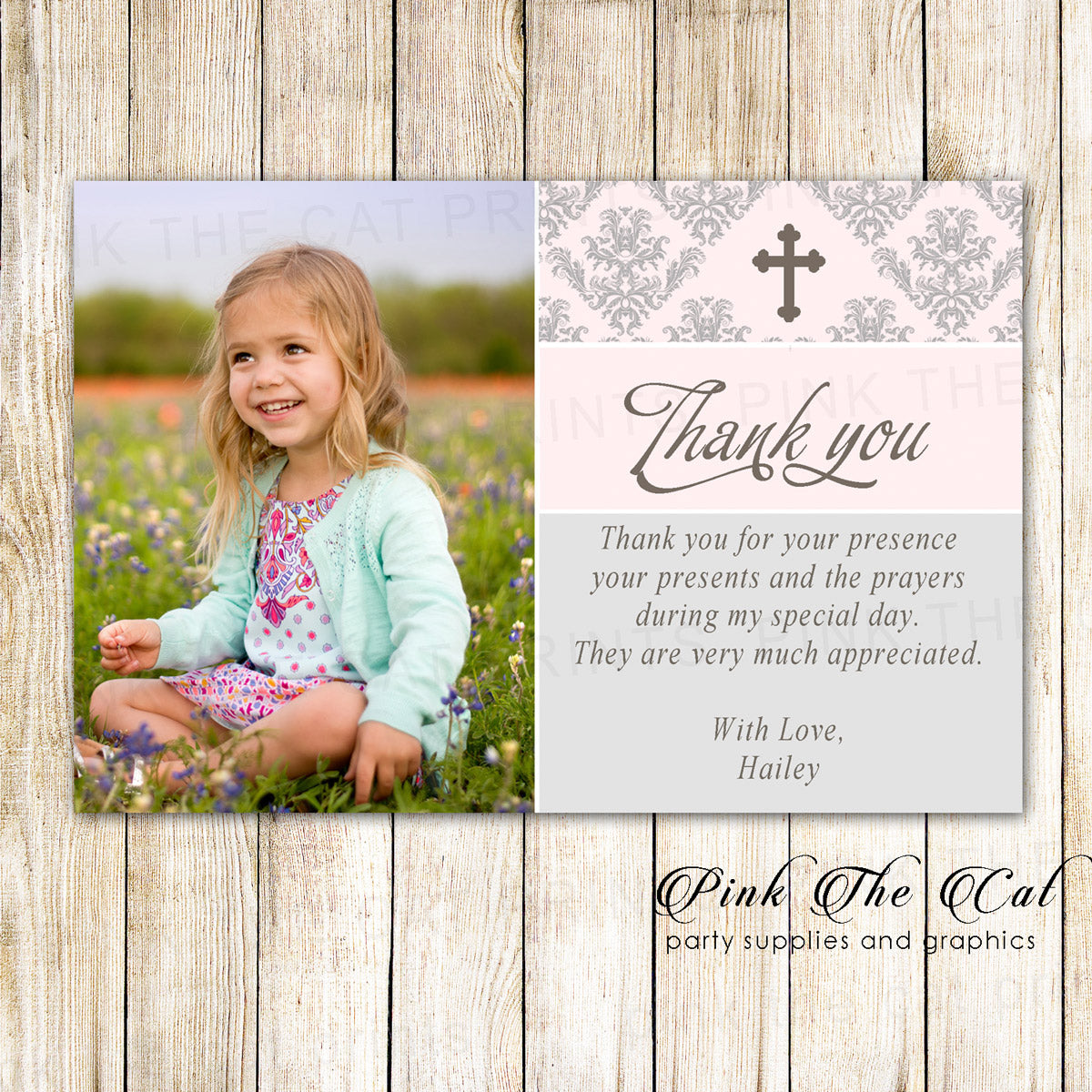 30 Thank You Cards Pink Silver Girl Baptism Christening