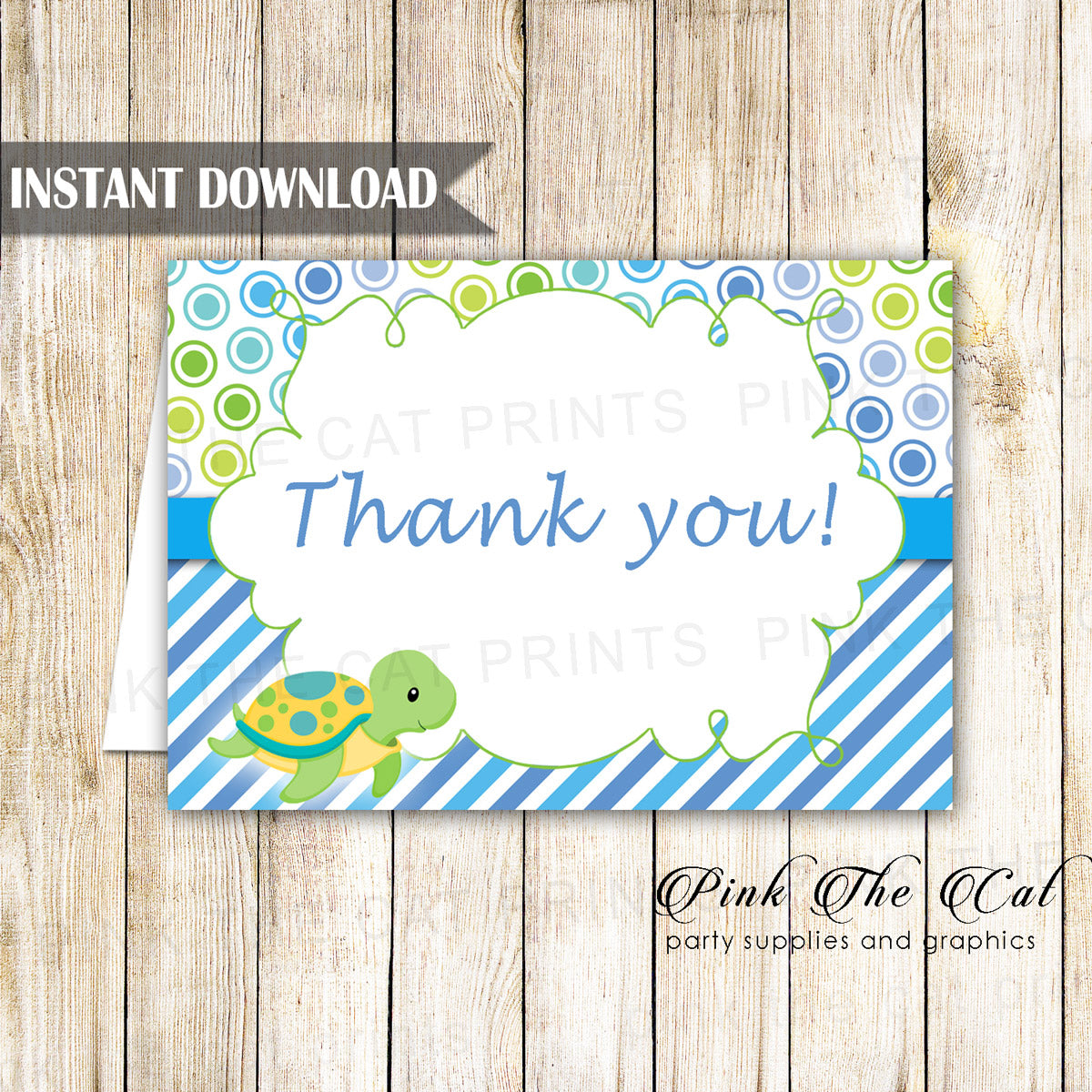 Turtle Blank Thank You Card Boy Baby Shower Birthday Printable