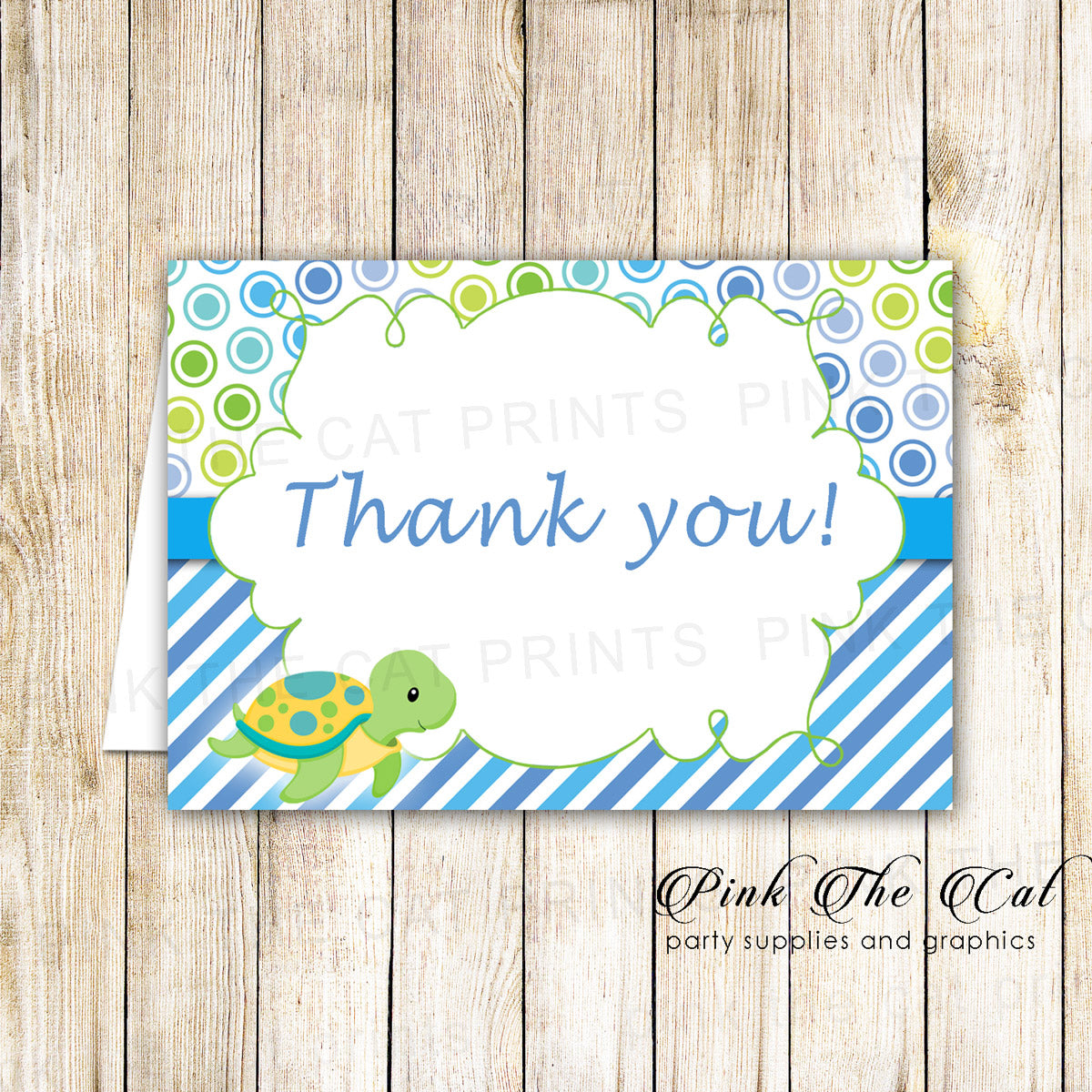 Turtle blank thank you cards blue green birthday baby shower envelopes
