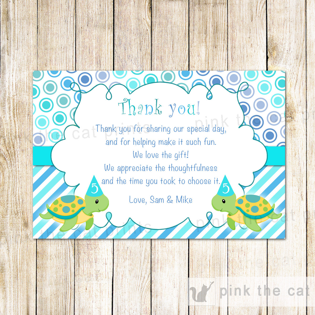 30 thank you cards turtle kids twins birthday joint party