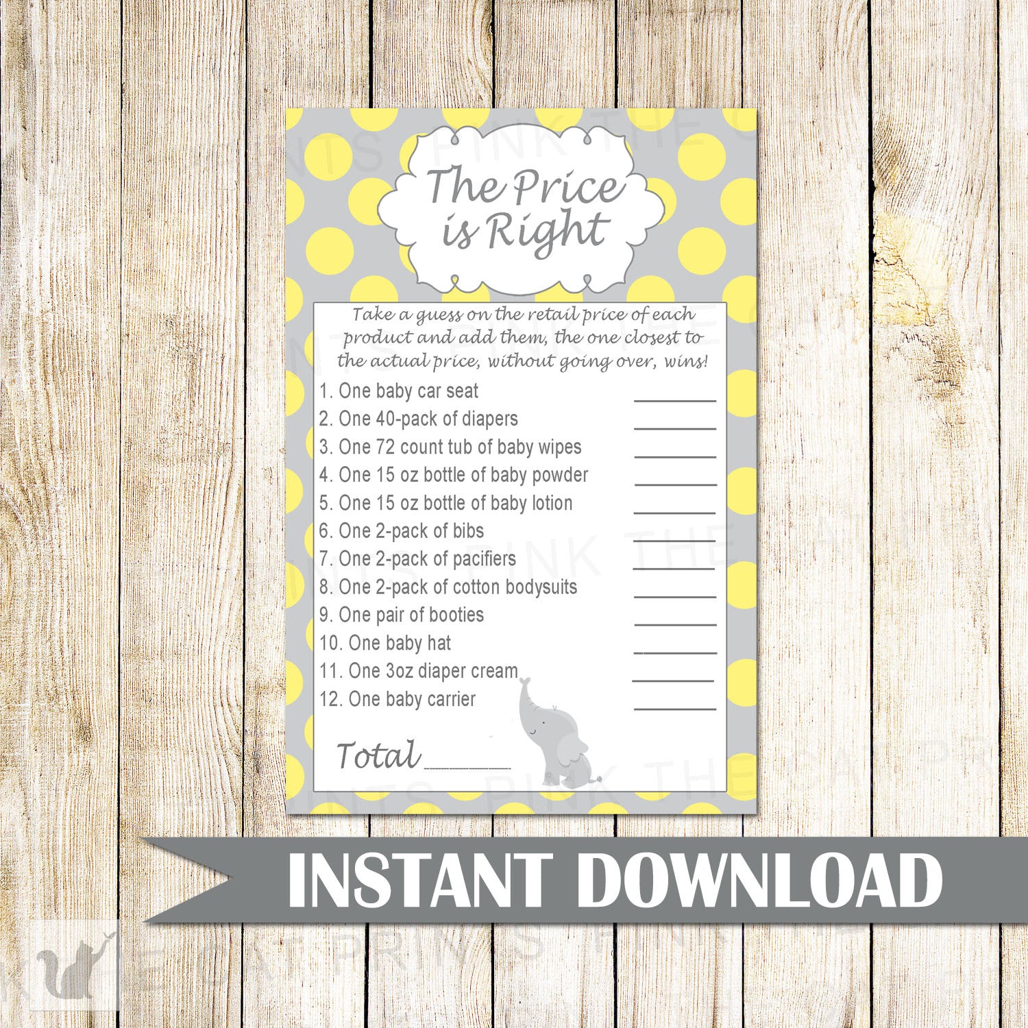 The Price is Right Card Baby Shower Unisex Elephant