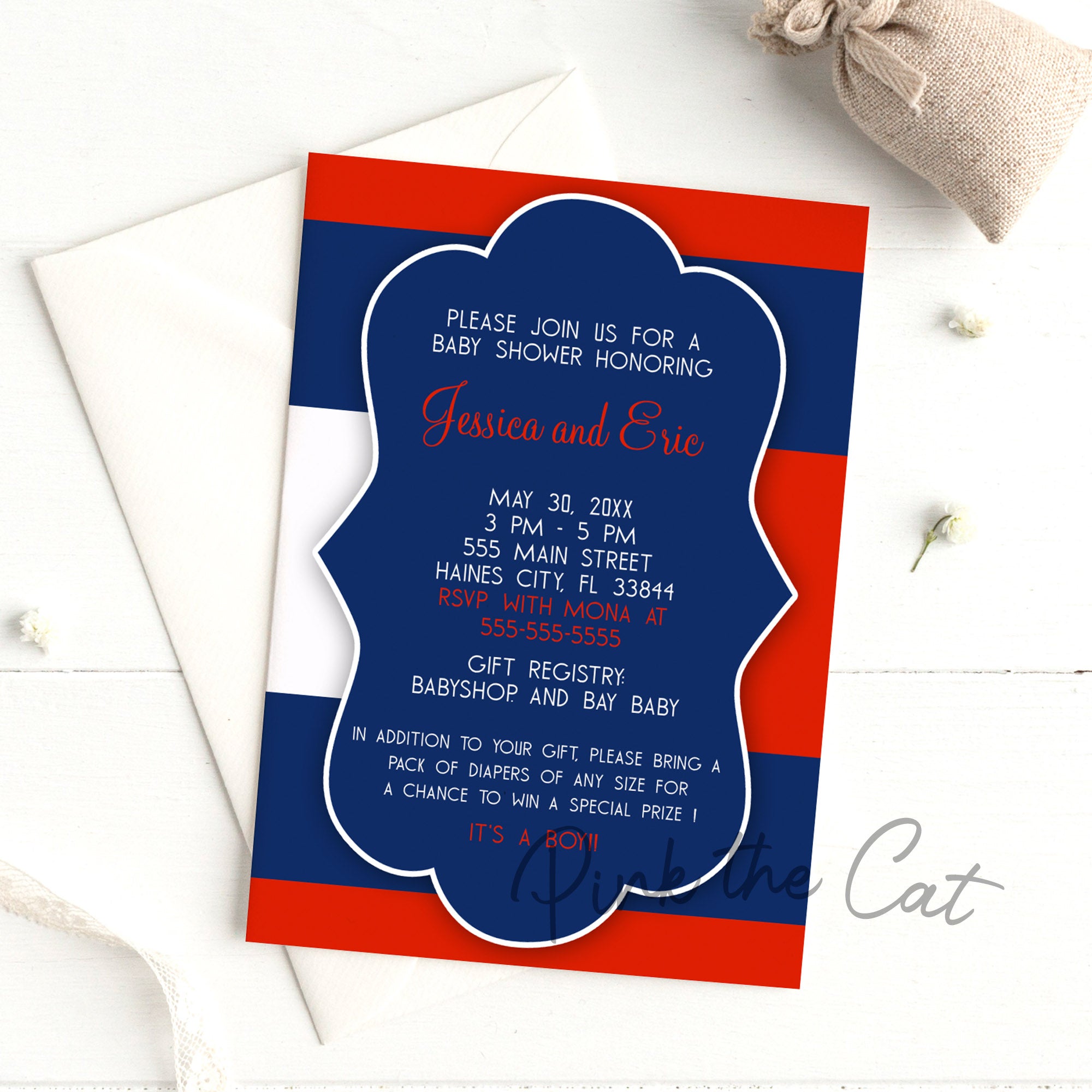 Blue red white invitation #cs
