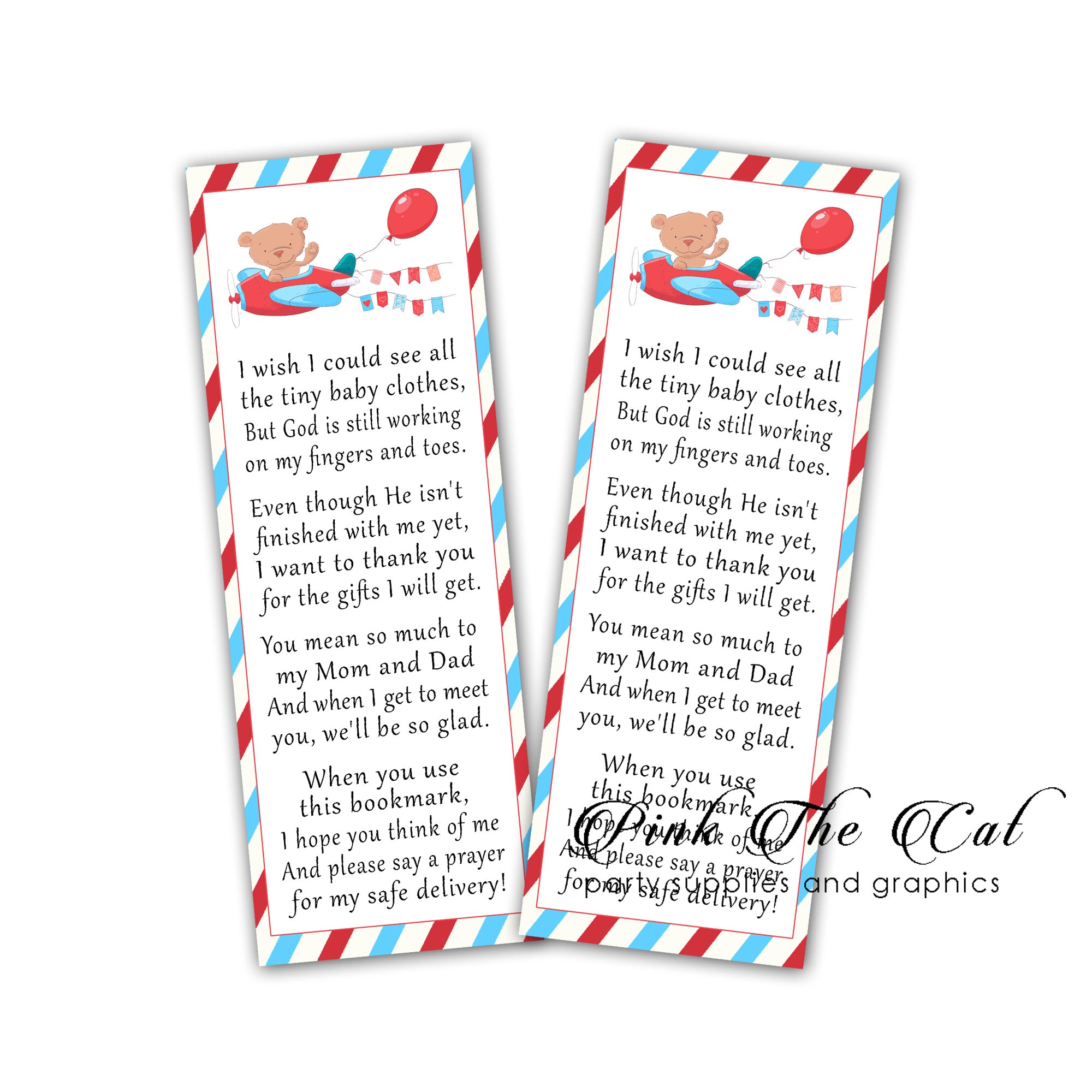 Travel bear plane bookmarks baby shower favors printable