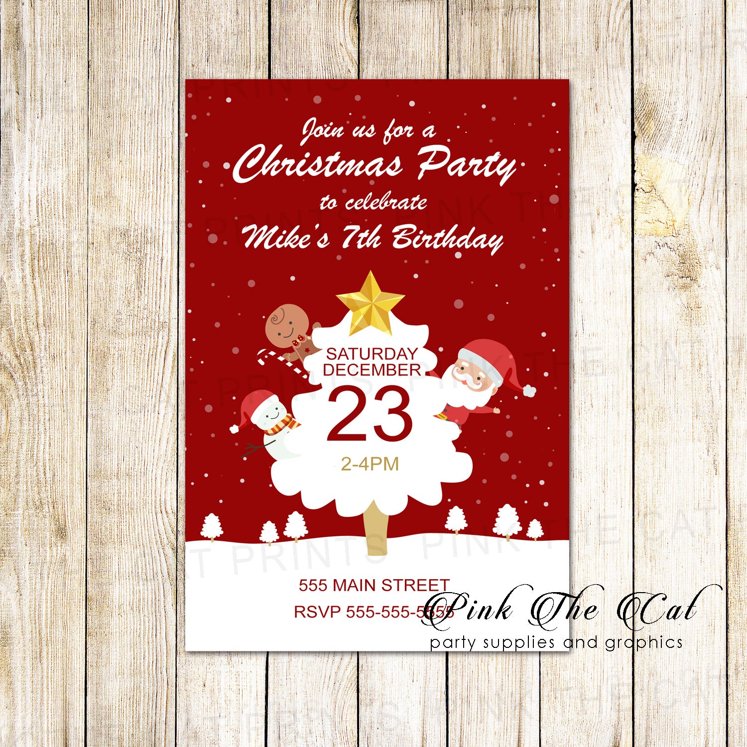 Holiday christmas party invitation kids tree snow printable