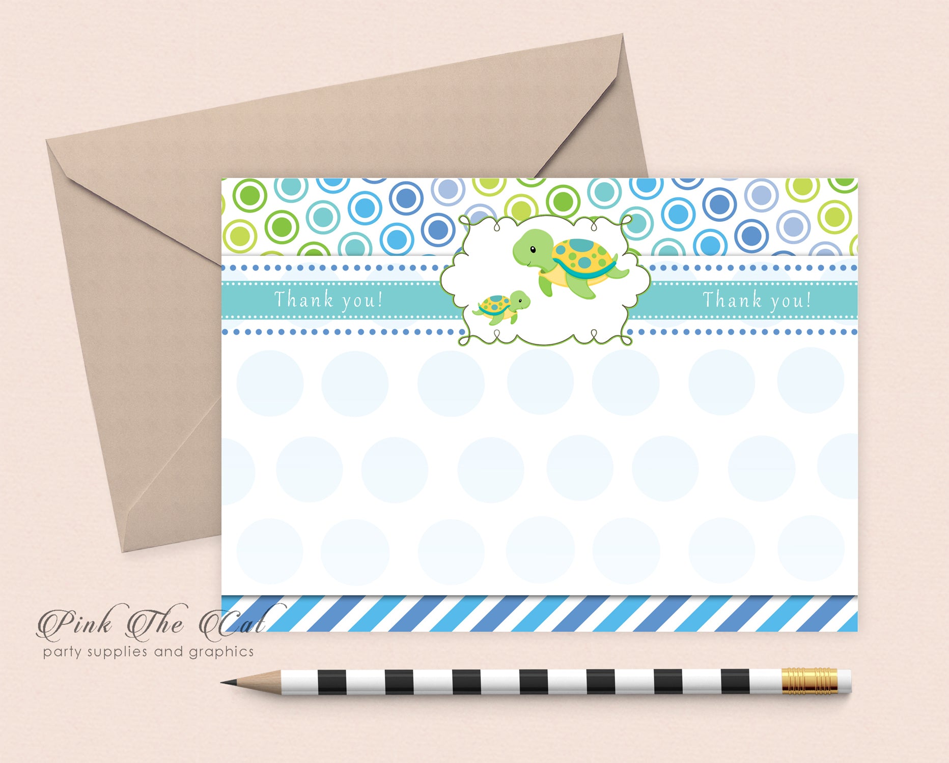 Turtle baby shower thank you card template printable