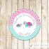 Turtle favor label Turquoise Pink Baby Shower printable