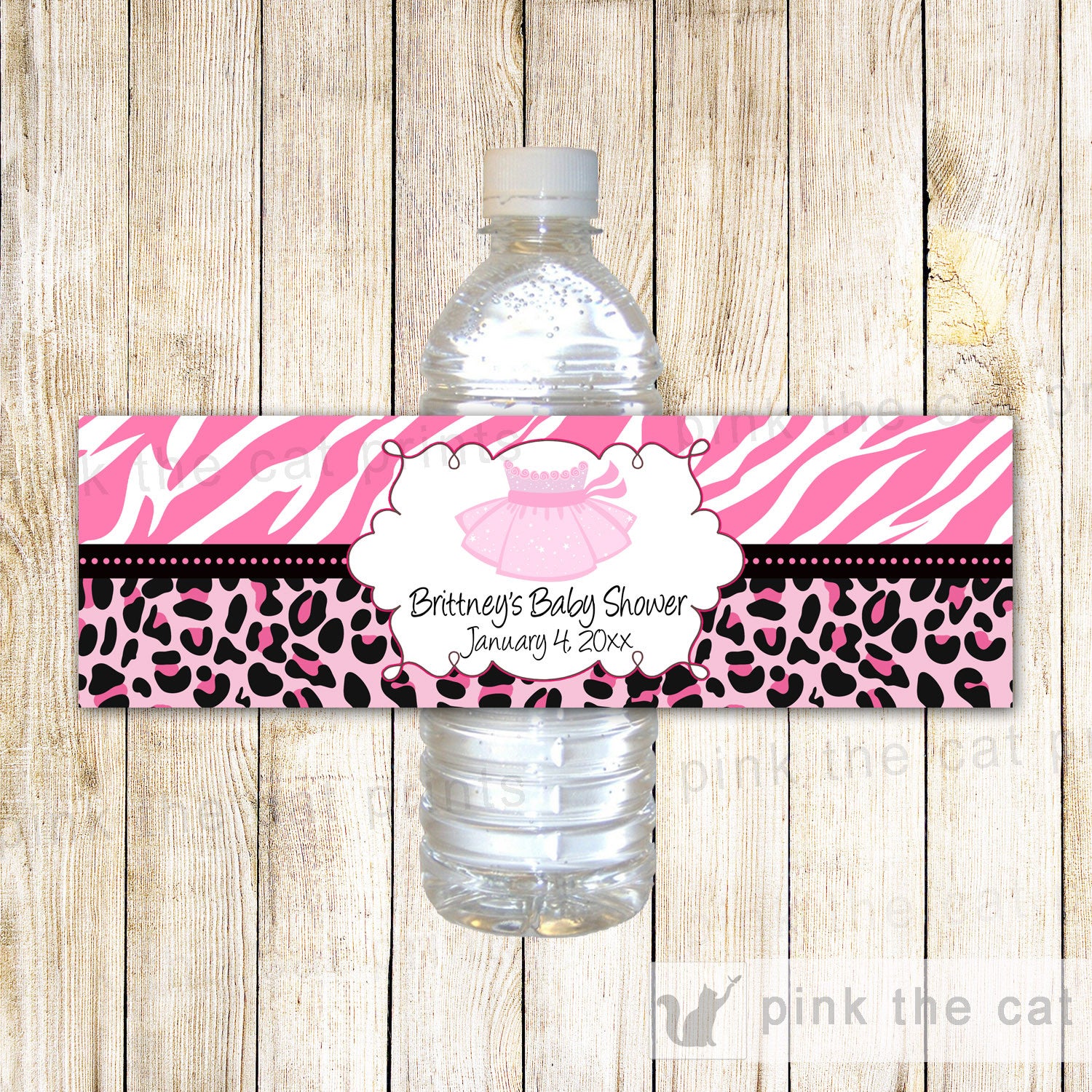 Cute Tutu Bottle Label Pink Zebra Birthday Baby Girl Shower