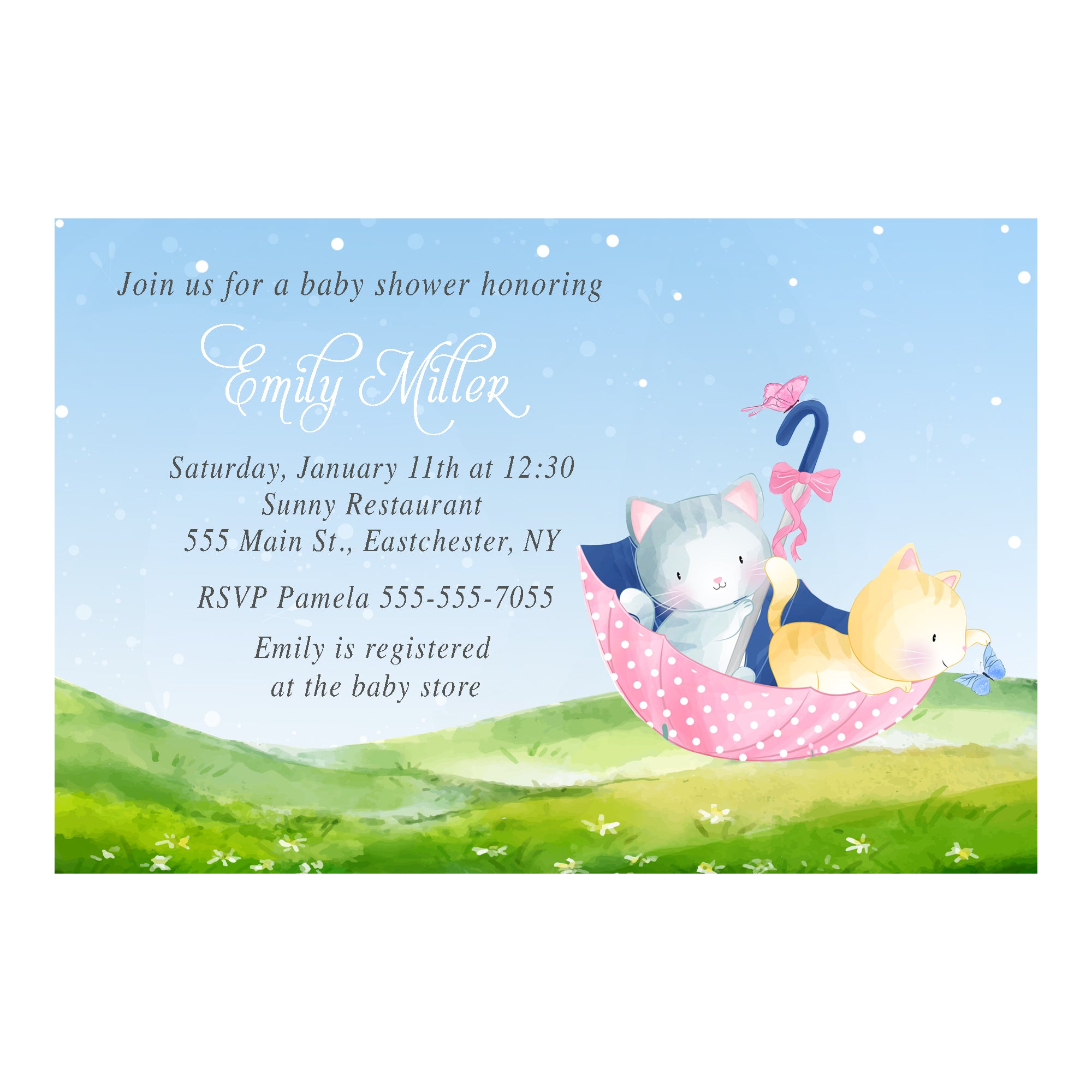 Umbrella kitten invitations pink printable