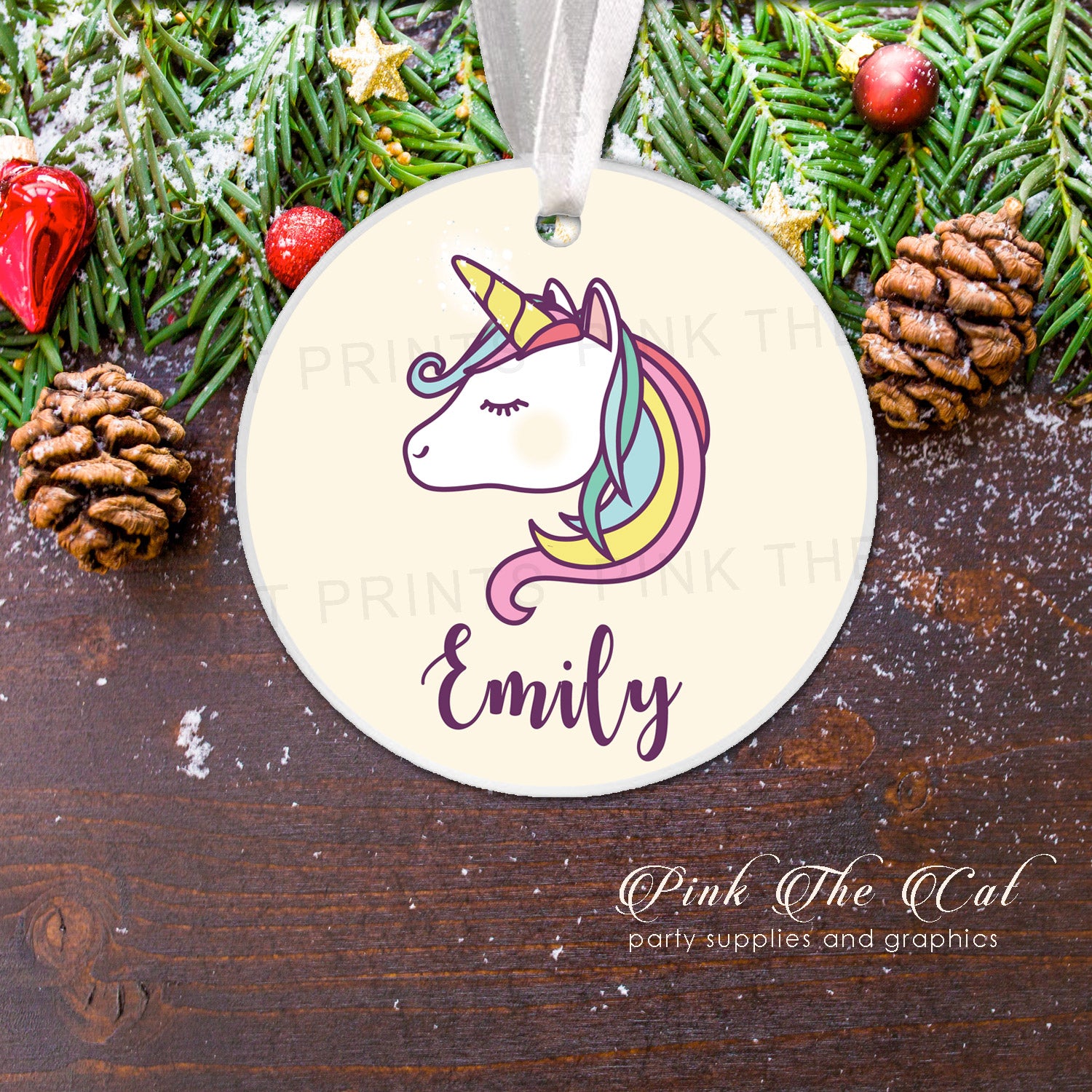 Personalized Christmas tree ornament girl unicorn