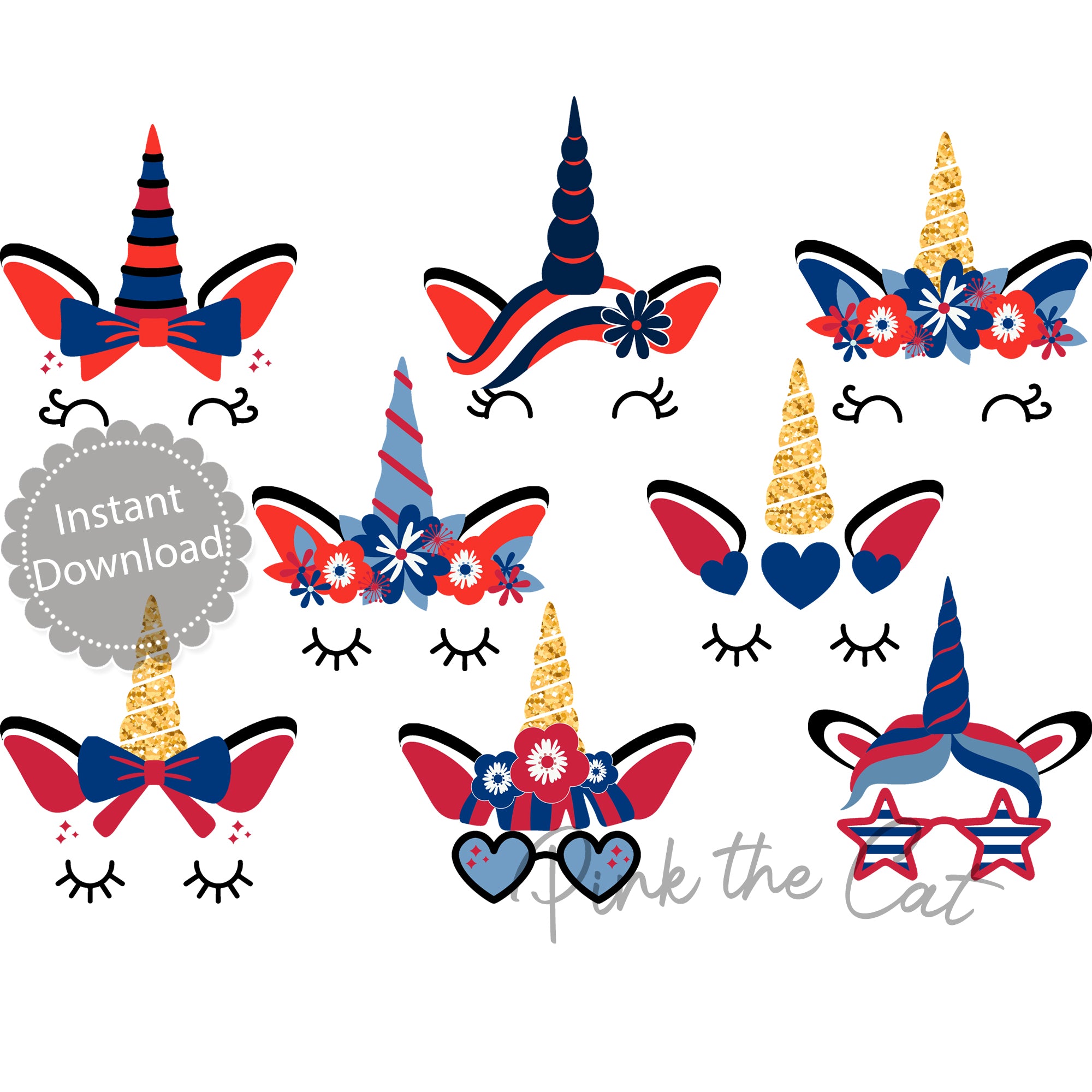 Patriotic unicorn Clipart 4th July