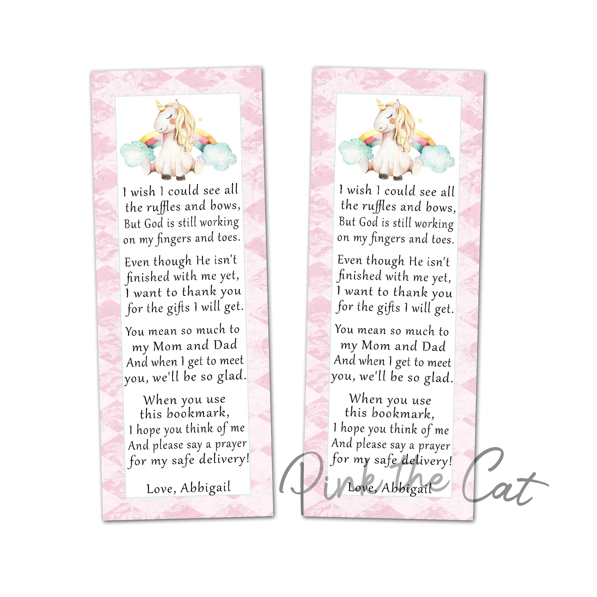 Watercolor unicorn pink bookmarks