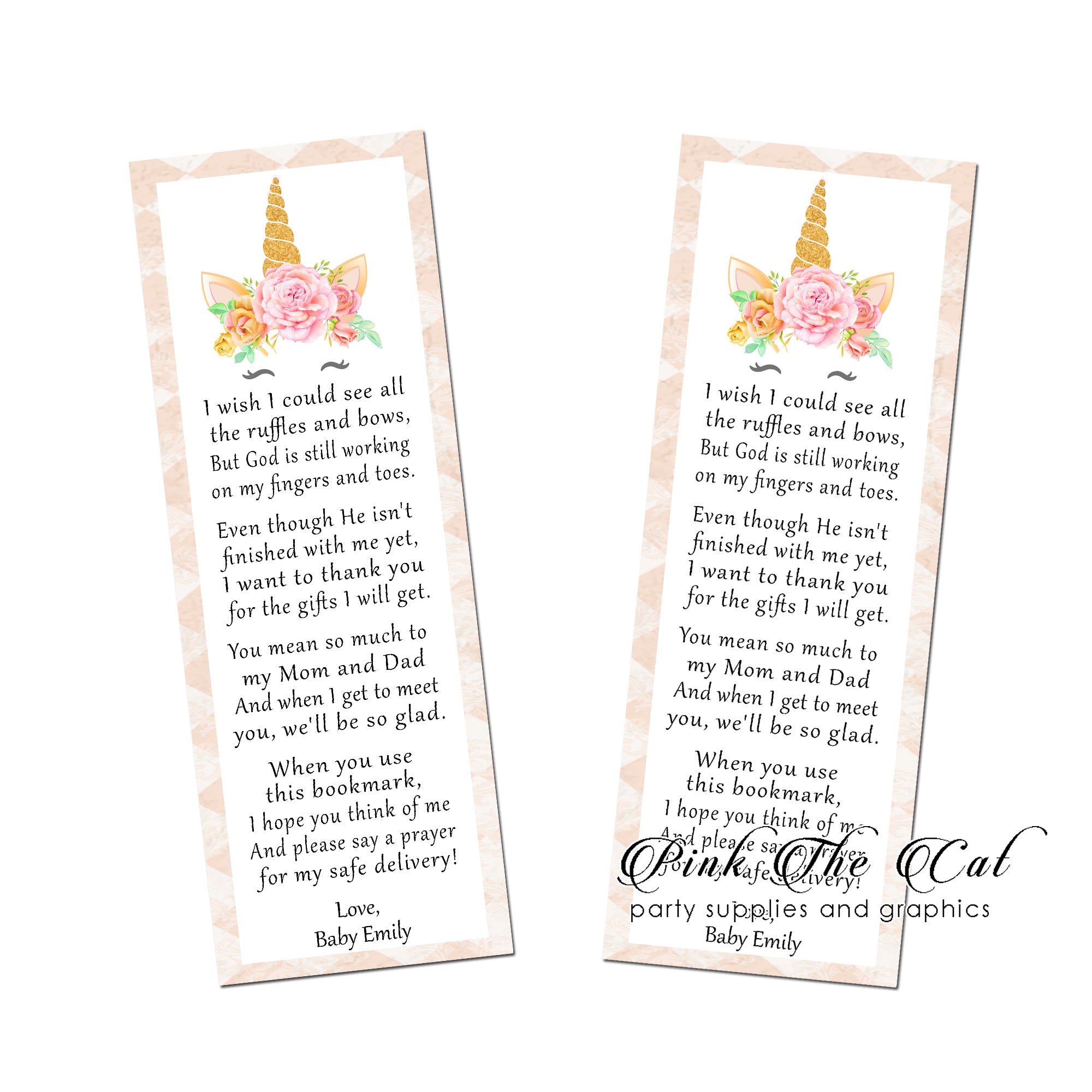 Unicorn pink bookmarks printable