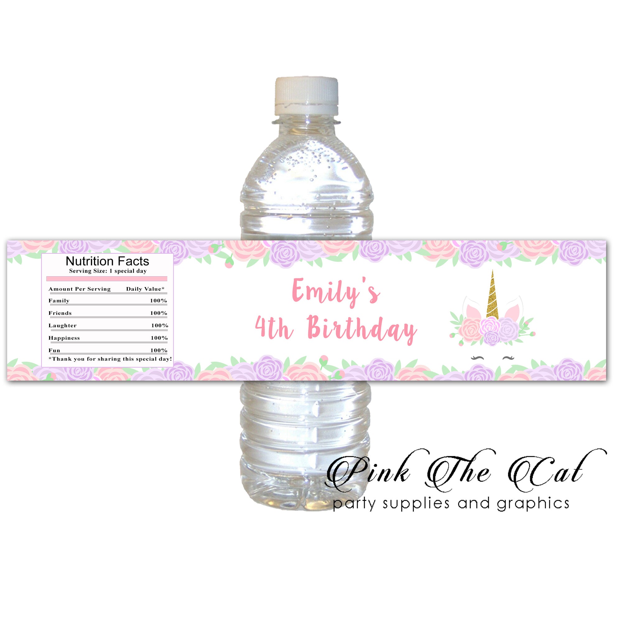 Unicorn floral bottle label printable