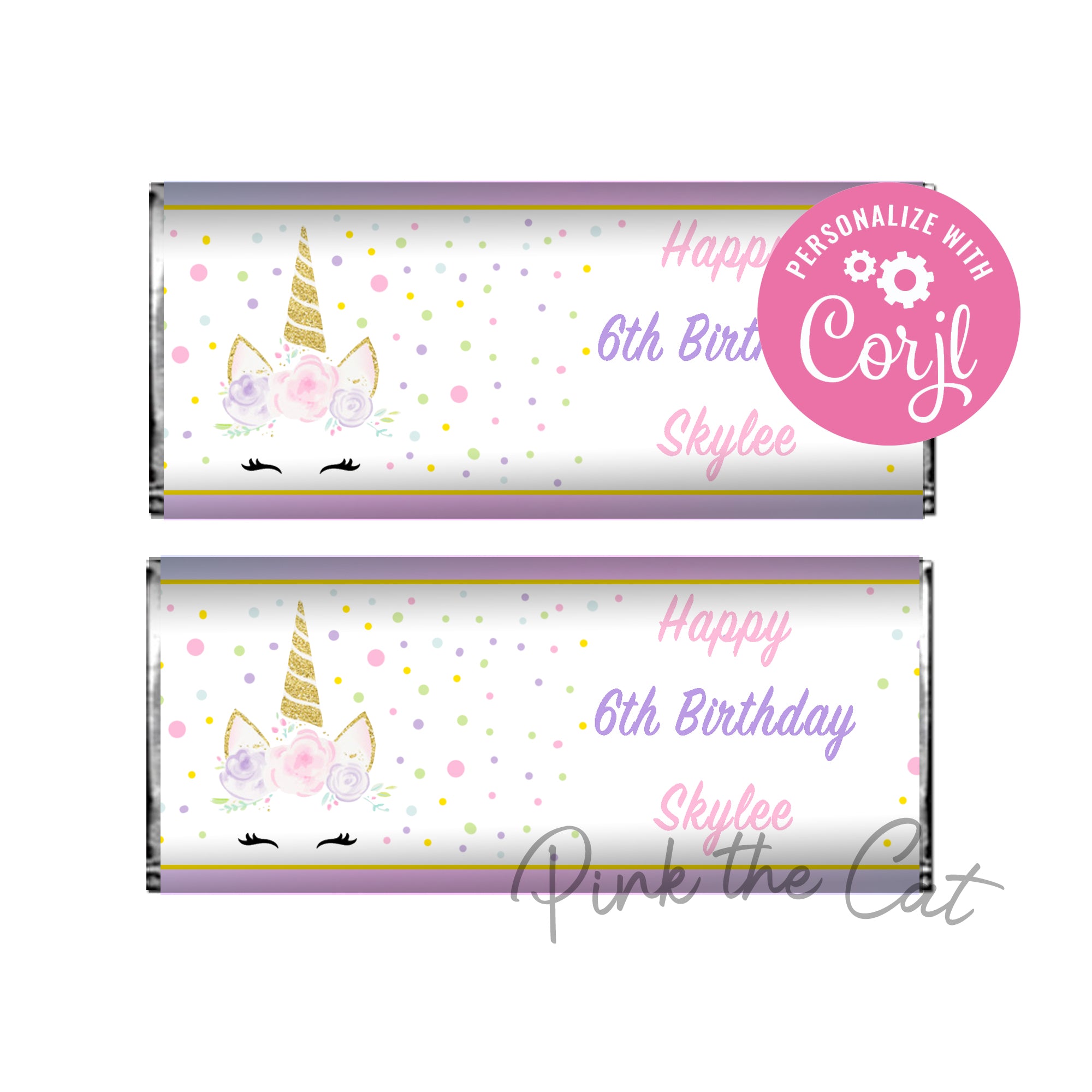 Unicorn candy label pink purple stars printable