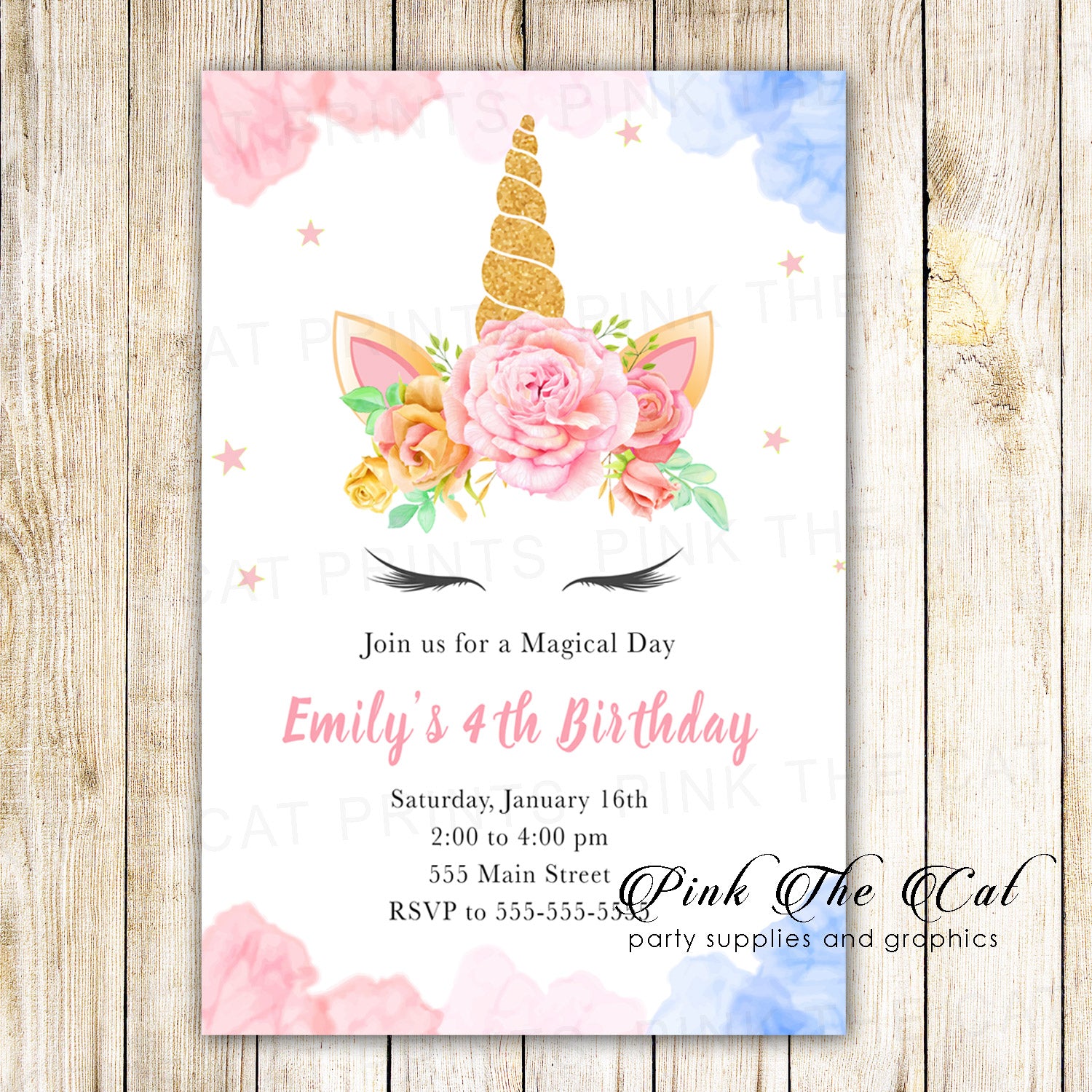Unicorn Face Invitation Birthday Baby Shower Printable