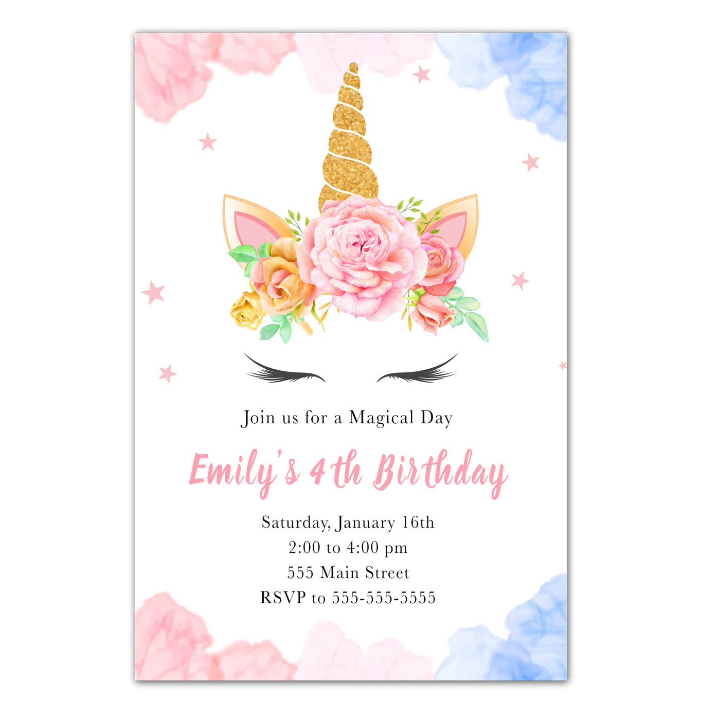 Unicorn Face Invitation Birthday Baby Shower Printable