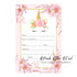 30 unicorn floral pink invitations fill in the blanks
