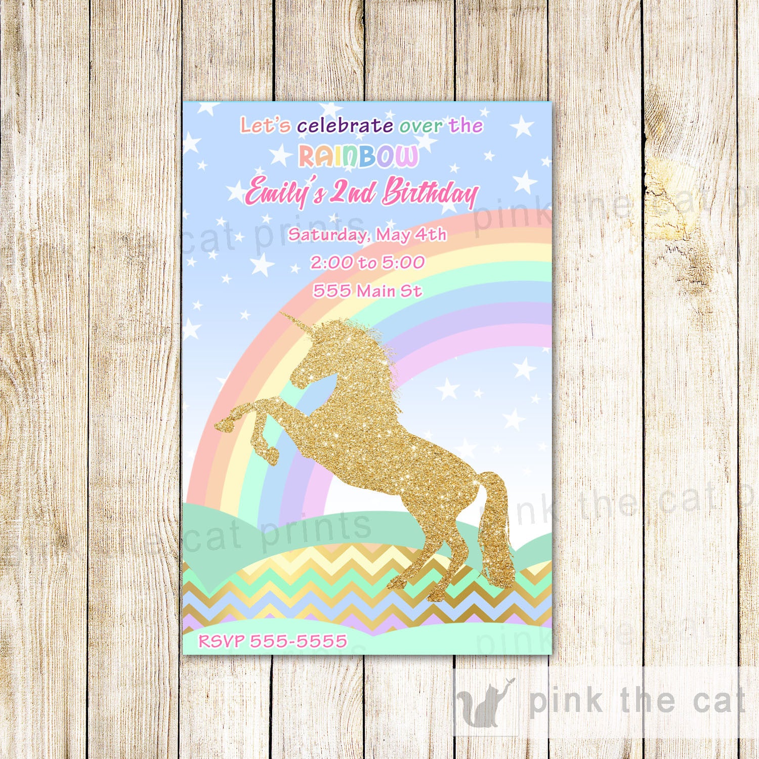 Unicorn Invitation Baby Shower Birthday Glitter