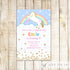 Unicorn Invitation Girl Baby Shower Birthday Rainbow