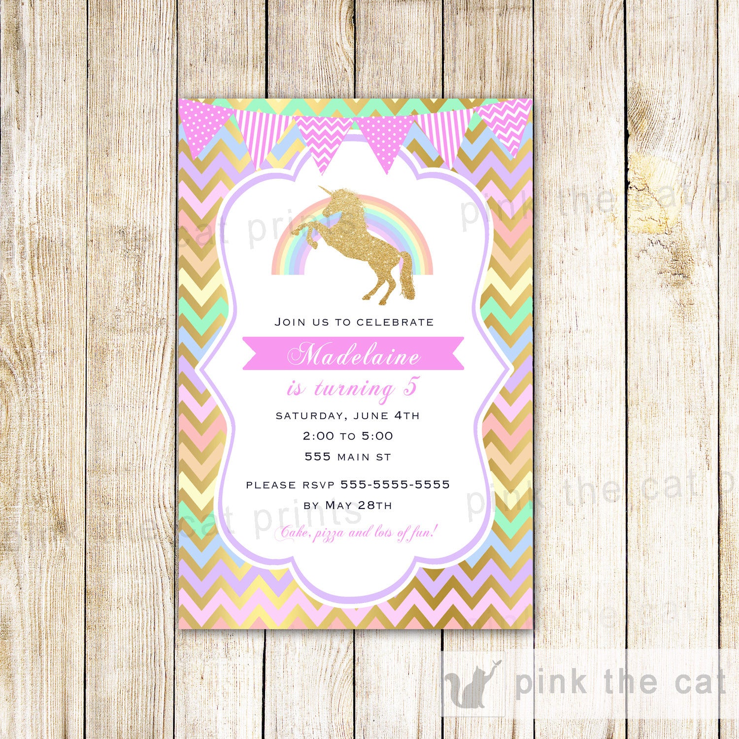 Unicorn Invitation Baby Shower Birthday Gold