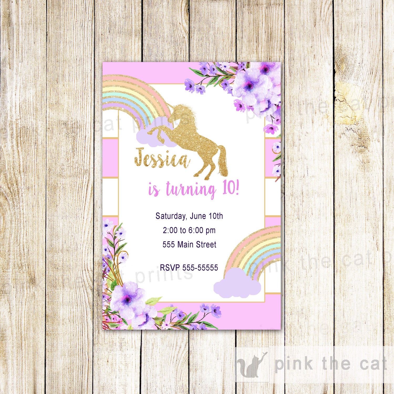 Unicorn Invitation Girl Baby Shower Birthday Boho Glitter