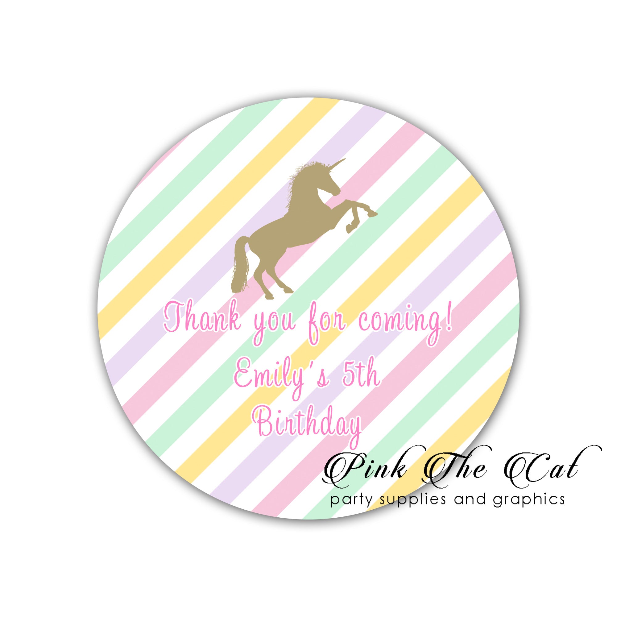 Pink gold striped unicorn stickers (set of 70) 