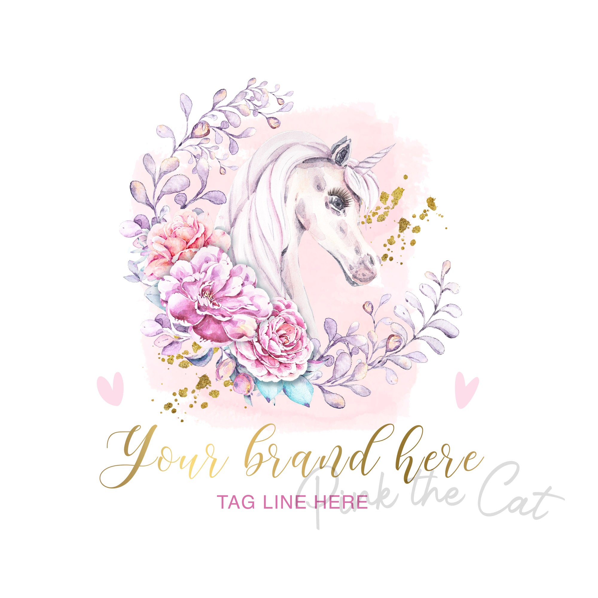 Unicorn floral watercolor magical logo personalized